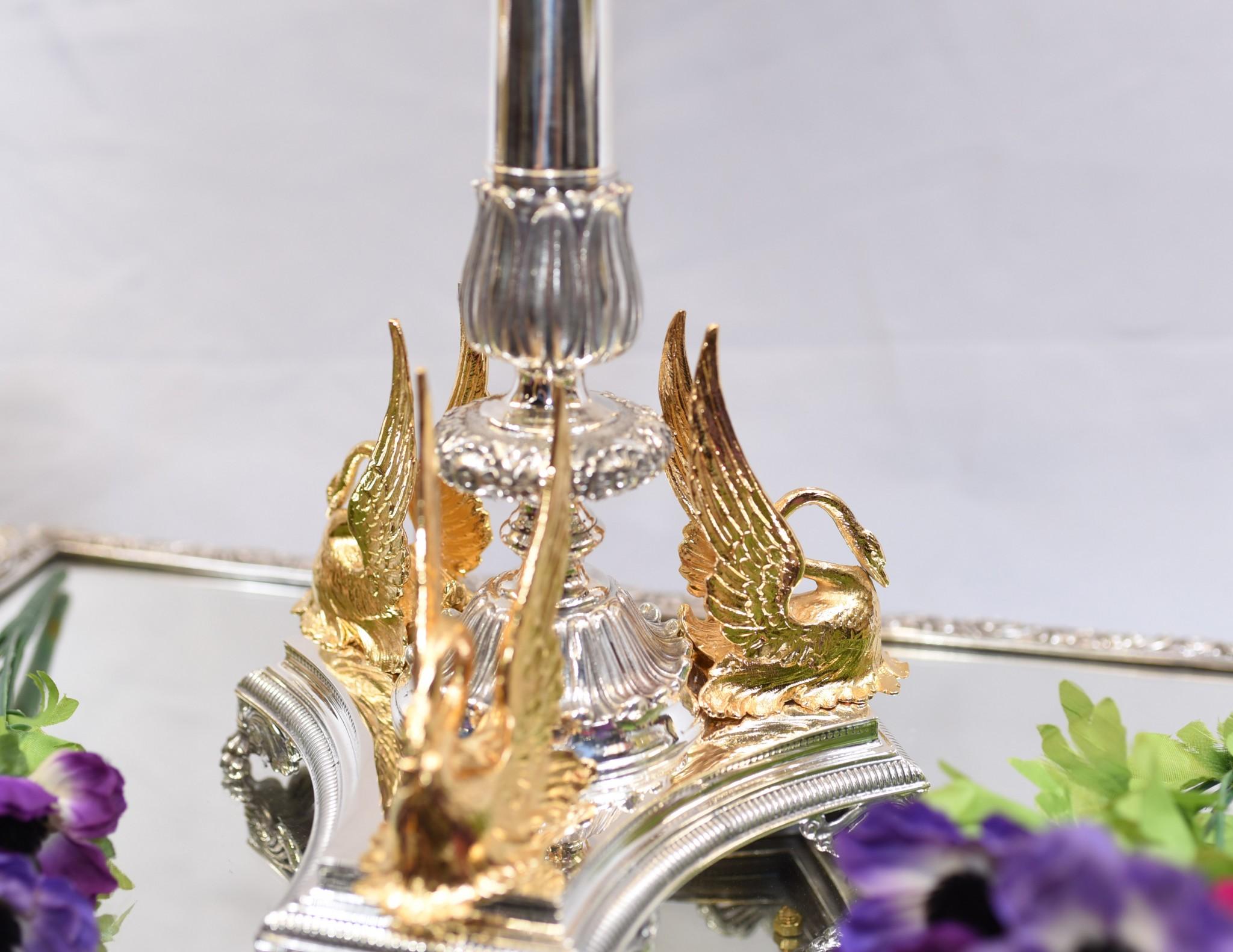 Epergne Tafelaufsatz aus Silber, viktorianische vergoldete Swan-Schale im Angebot 15