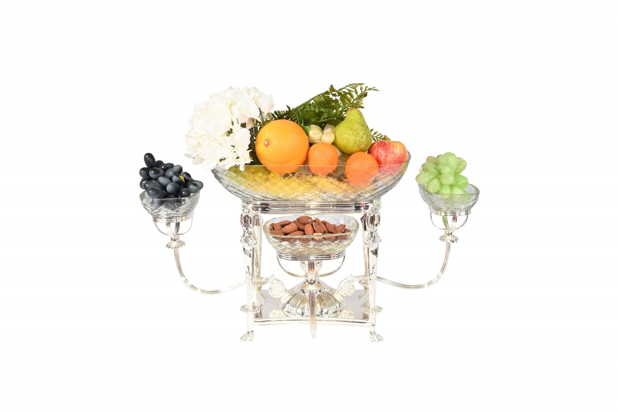 Silver Plate Epergne Centrepieces Glass Dish Serving Bowl For Sale 7