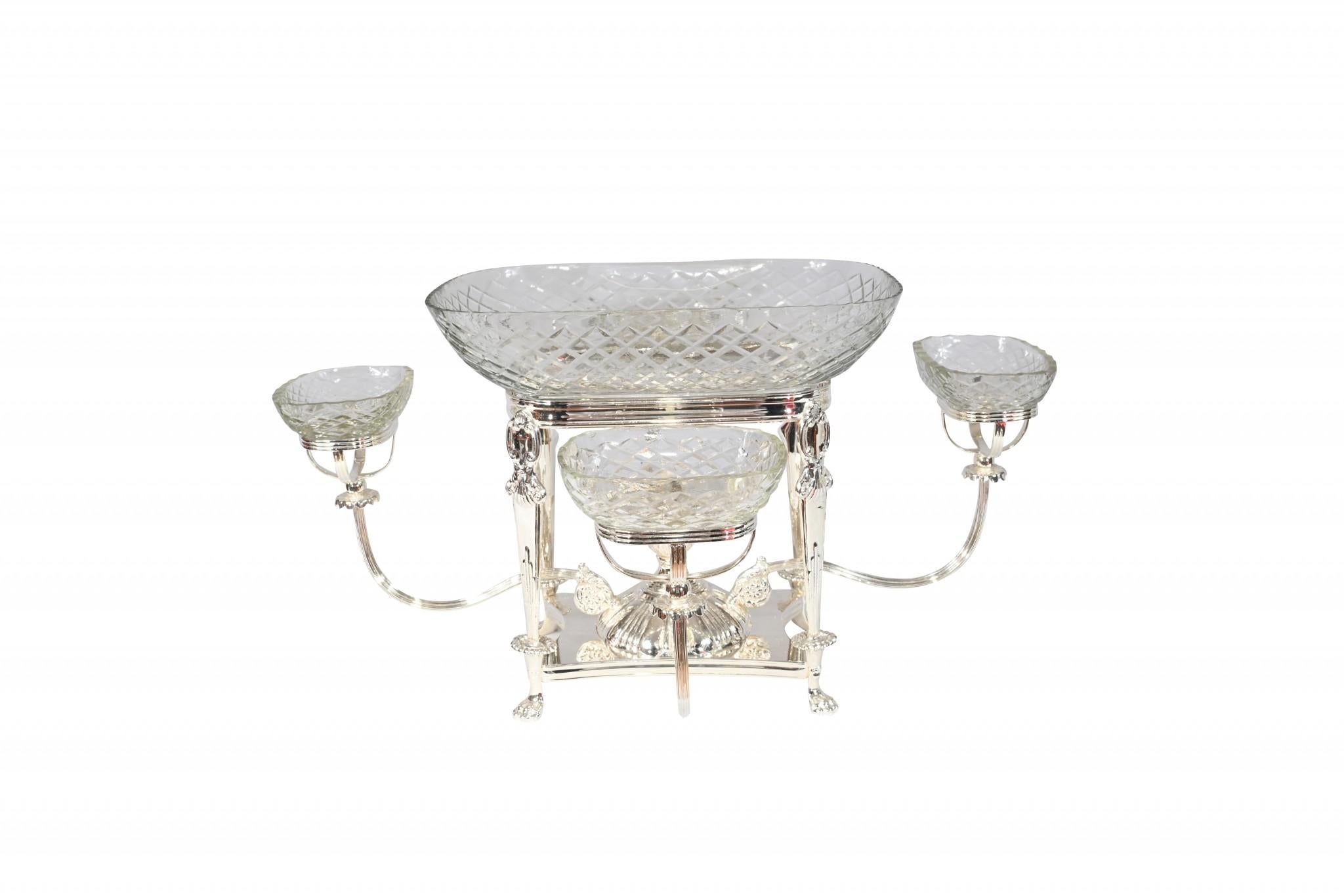 Silver Plate Epergne Centrepieces Glass Dish Serving Bowl For Sale 9