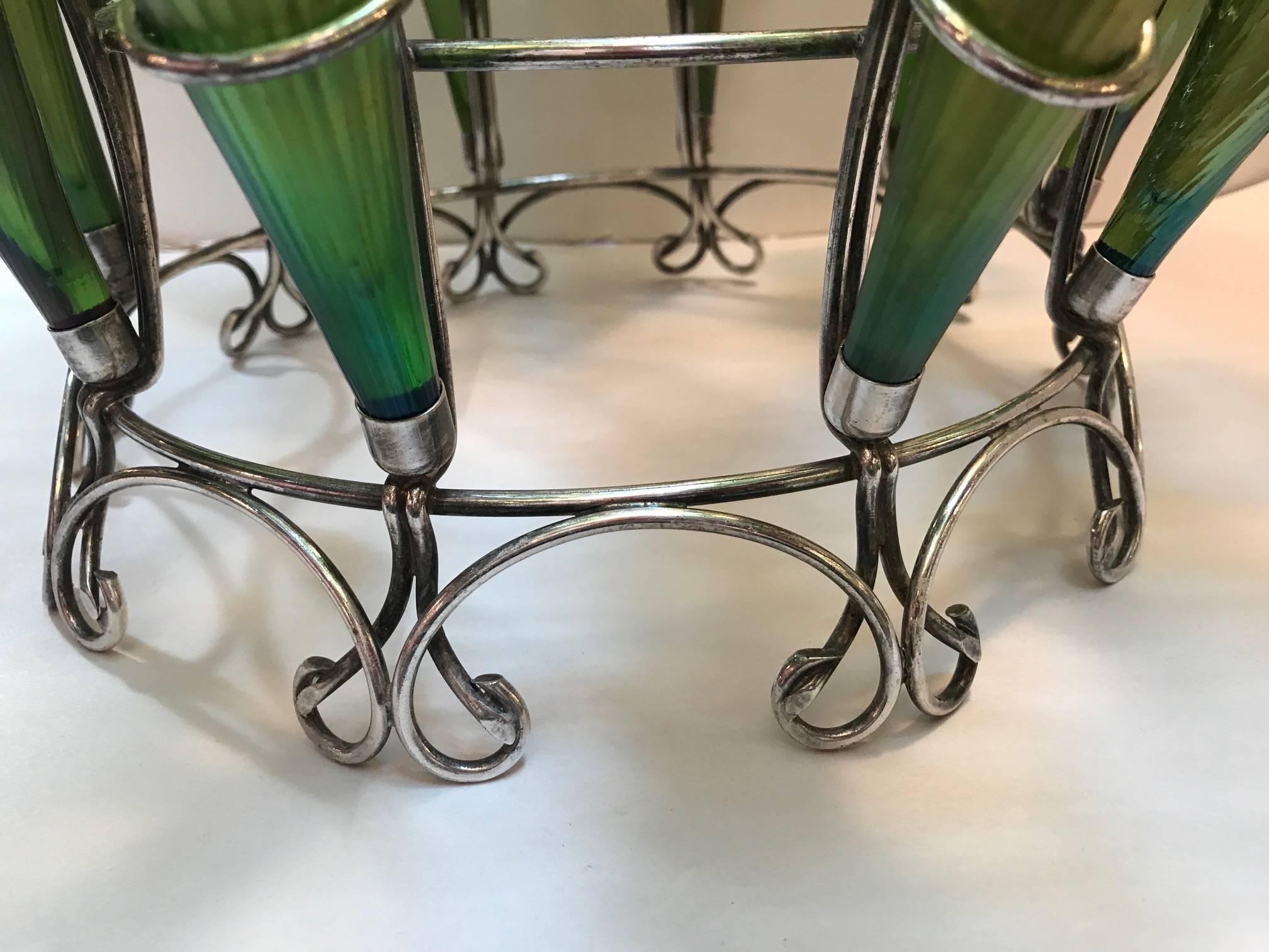 Silver Plate Epergne in the Style of Loetz Glass 2