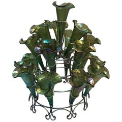 Silver Plate Epergne in the Style of Loetz Glass