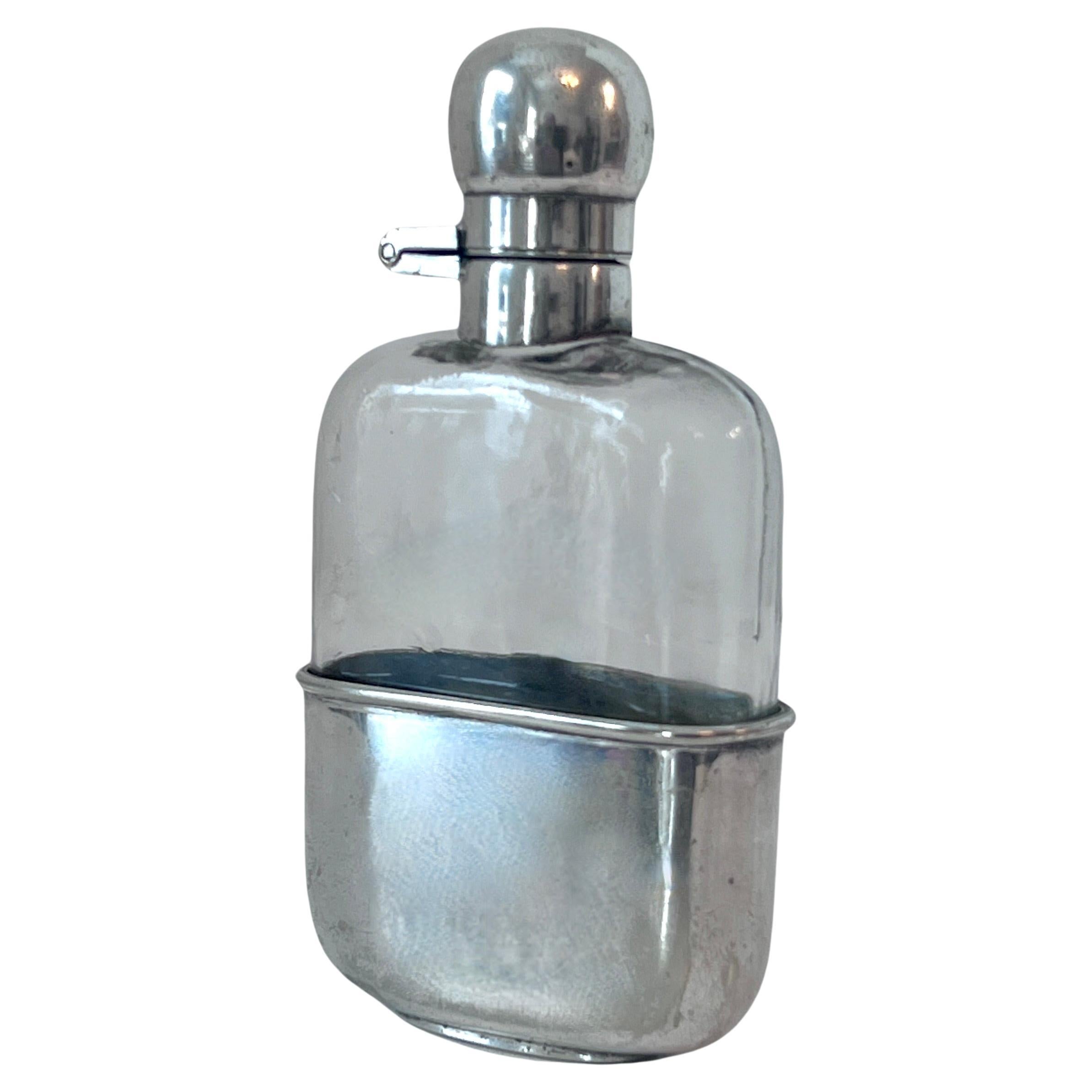 Silver Plate Flask with Silver Plate Removable Cup For Sale