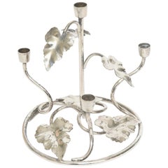 Antique Silver Plate Floral Leaf Candle Stick Holder, Four Candles