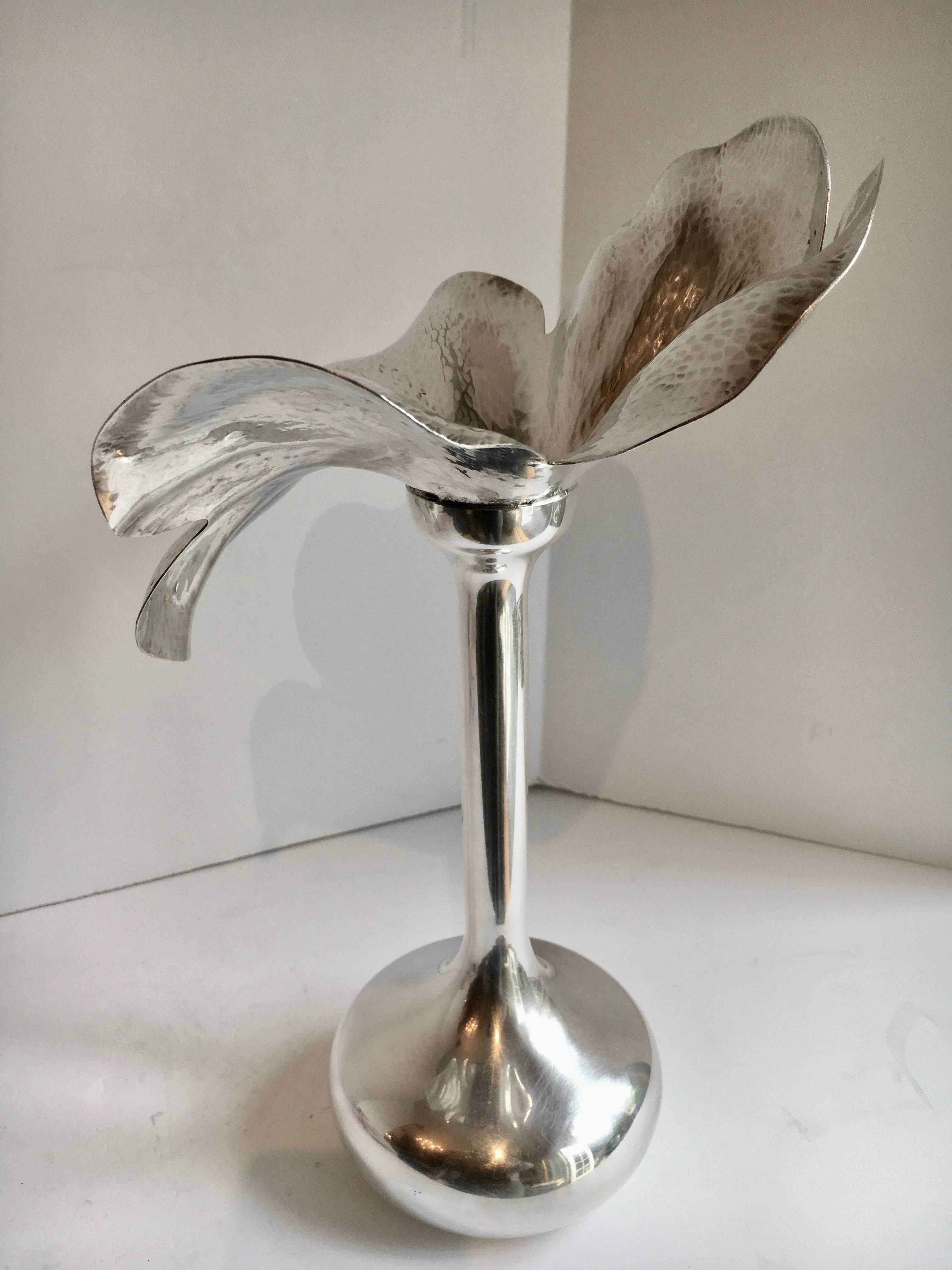 Mid-Century Modern Silver Plate Flower Shaped Vase by Brazilian Artist Marilena Mariotto