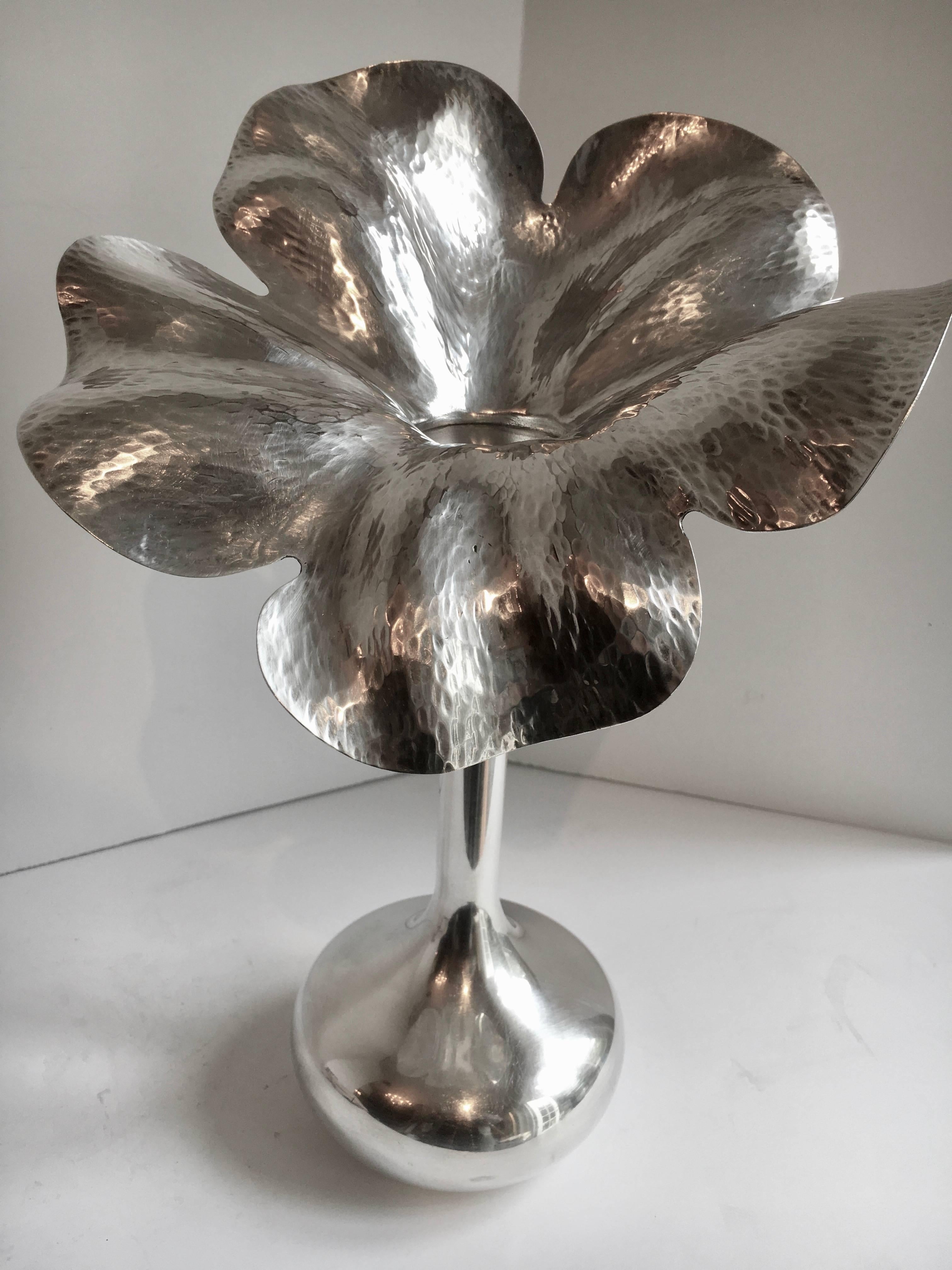 Silver Plate Flower Shaped Vase by Brazilian Artist Marilena Mariotto In Good Condition In Los Angeles, CA