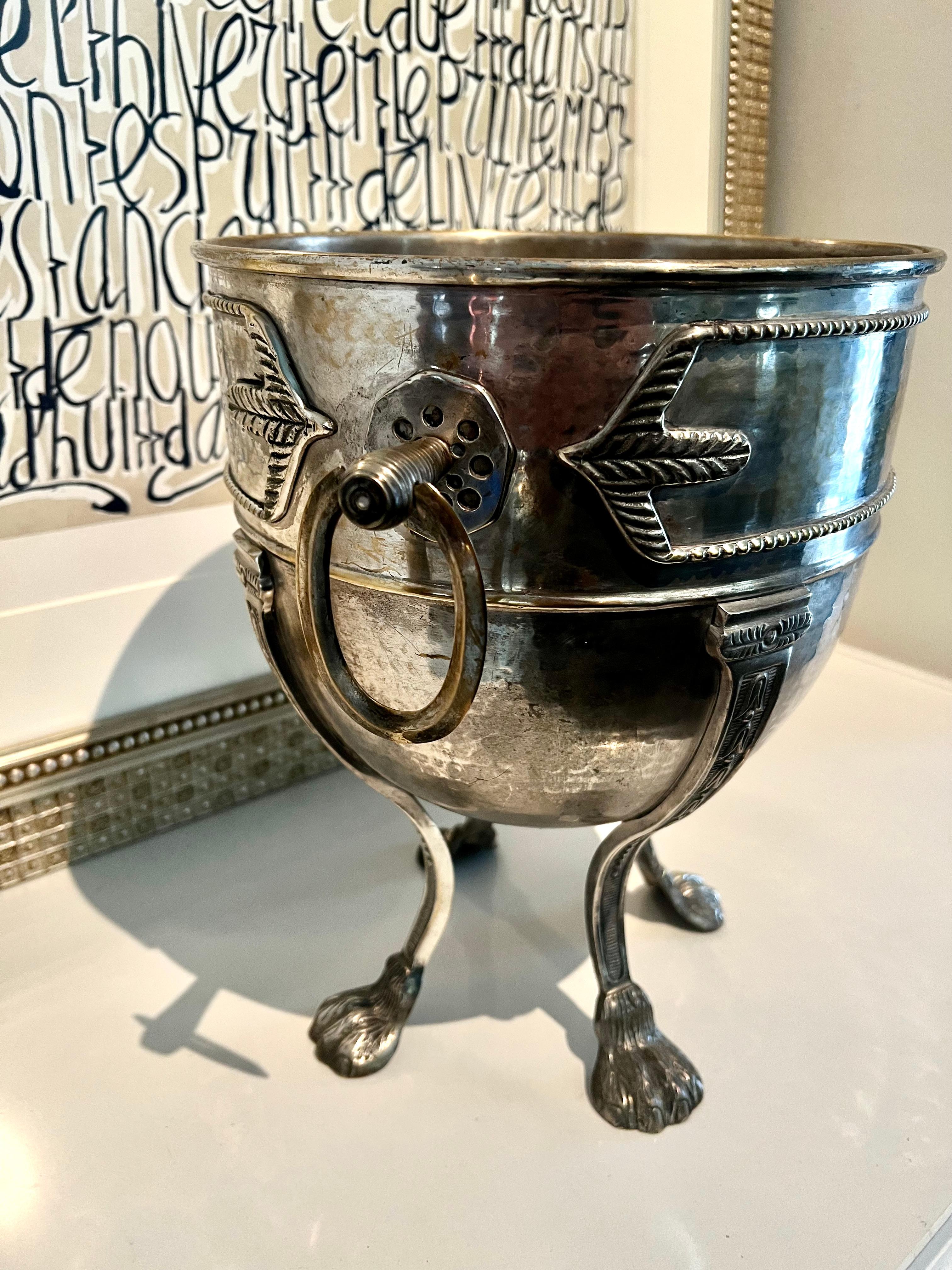 Patinated Silver Plate Footed Planter Jardiniere or Champagne Chiller For Sale