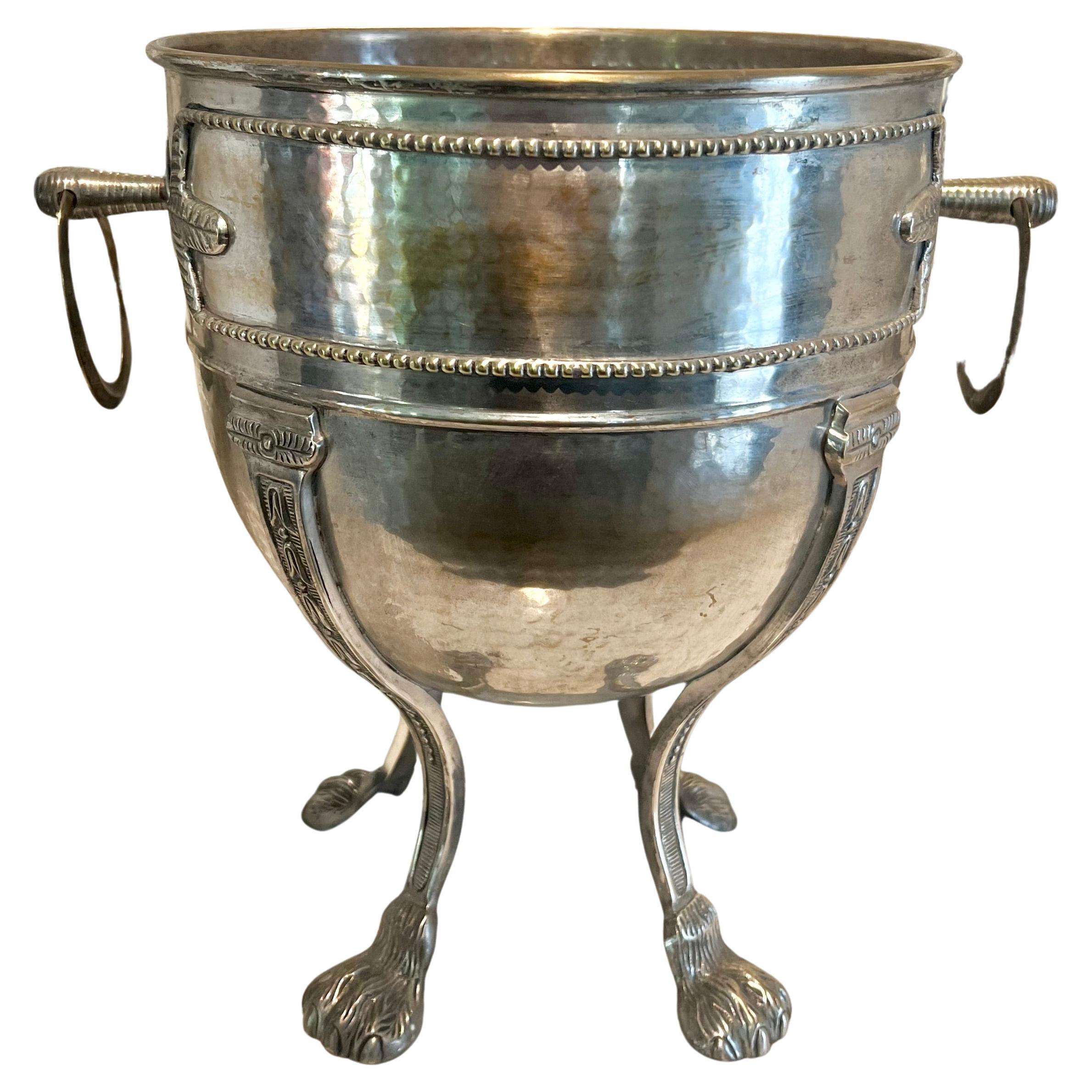 Silver Plate Footed Planter Jardiniere or Champagne Chiller For Sale