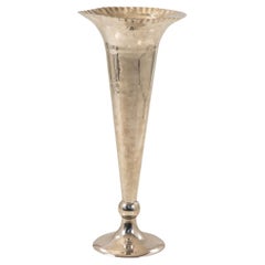 Silver Plate Footed Vase with Scalloped Lip, 2010s India