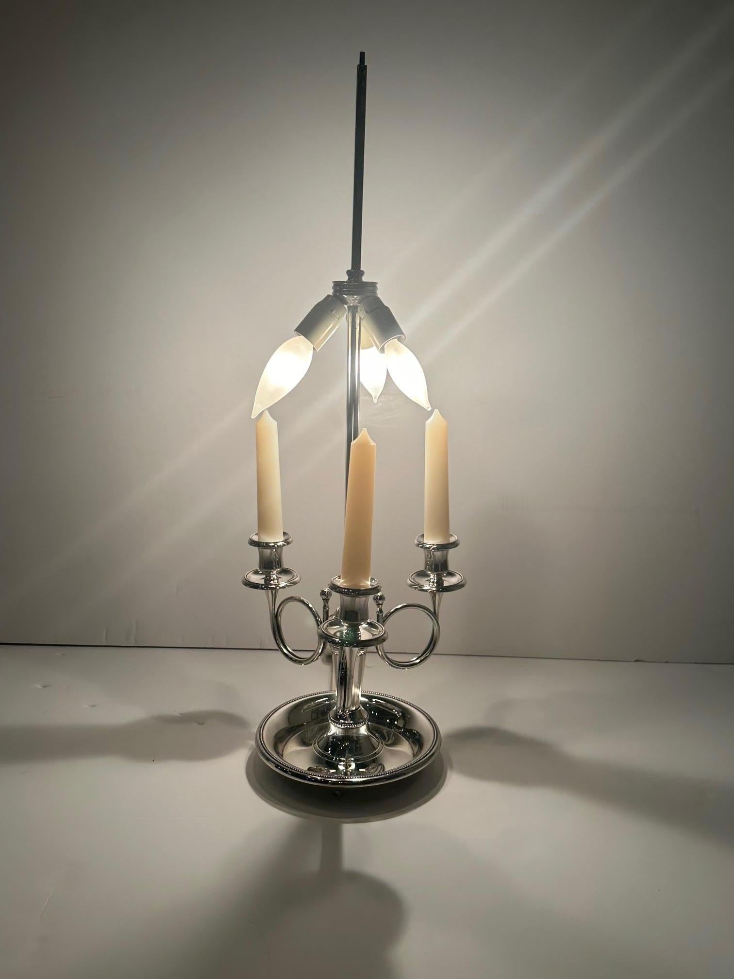 Lampe de table Bouillotte en métal argenté en forme de corne de bruyère en vente 4