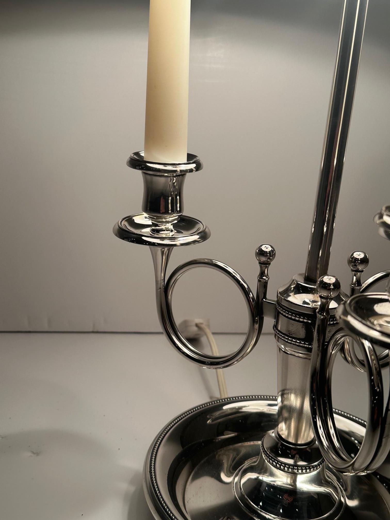 Lampe de table Bouillotte en métal argenté en forme de corne de bruyère en vente 5