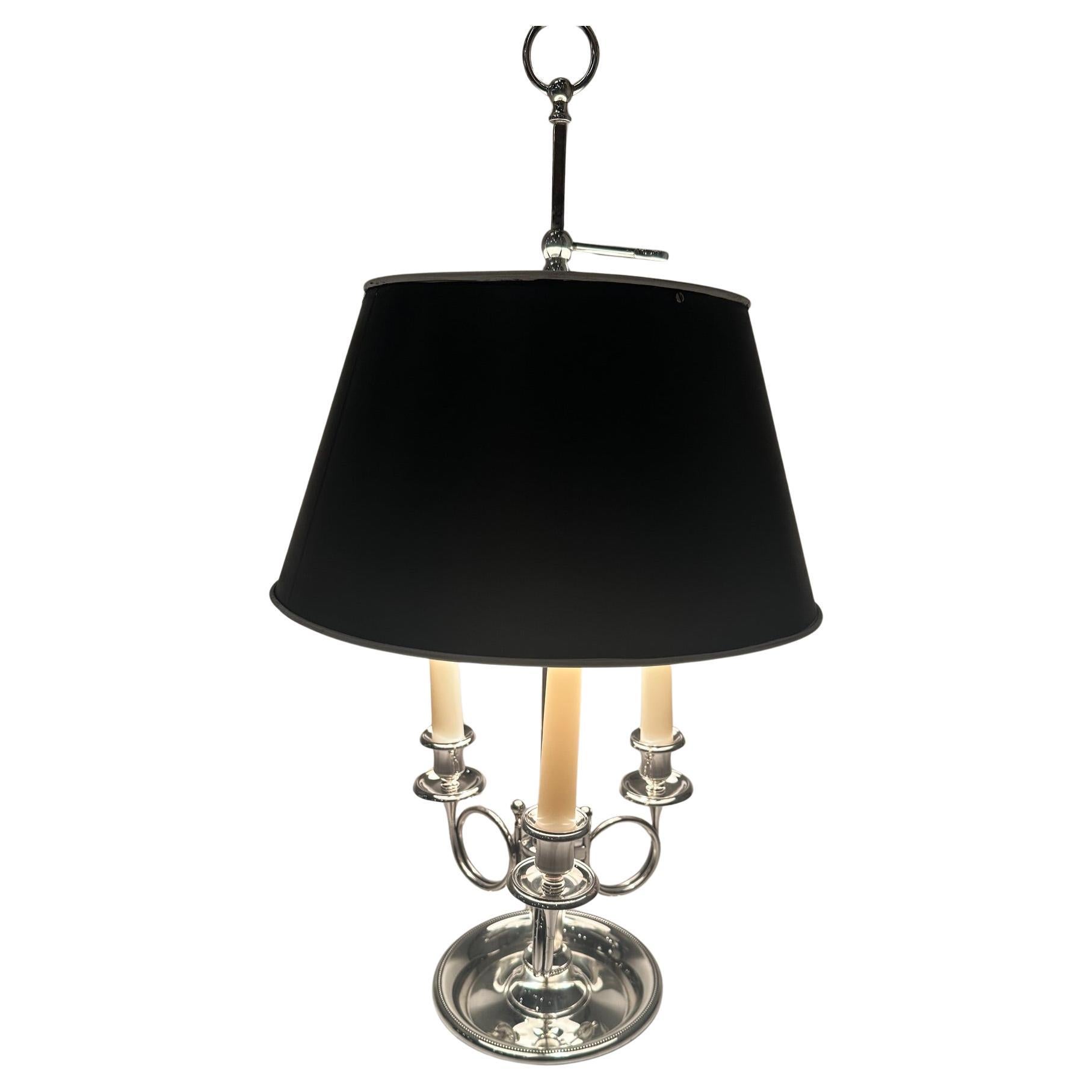 Silver Plate French Horn Bouillotte Table Lamp