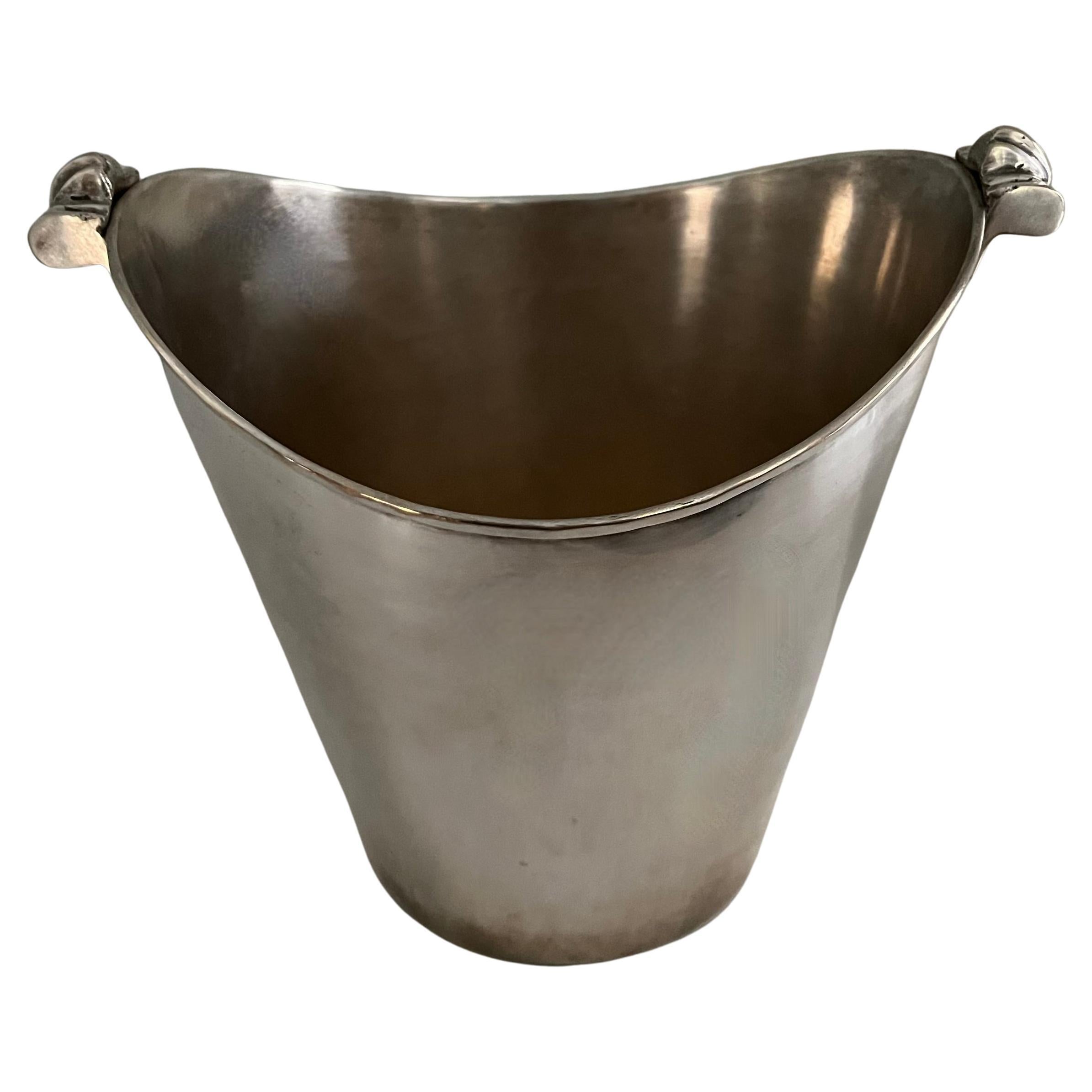 Staved Teak with Leather Handle Cylindrical Ice Bucket For Sale at 1stDibs