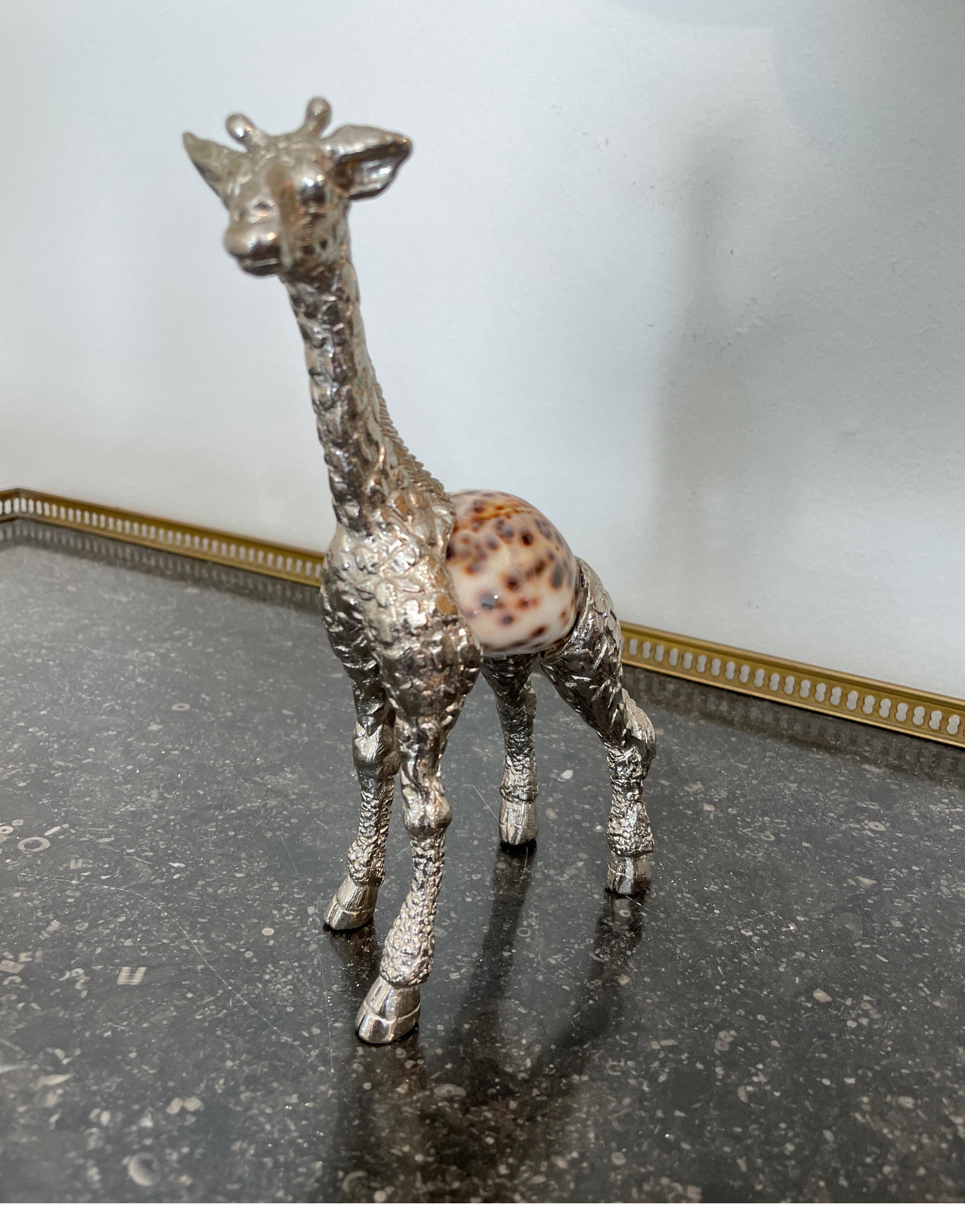 20th Century Silver Plate Giraffe & Kangaroo Figurines with Shell Body