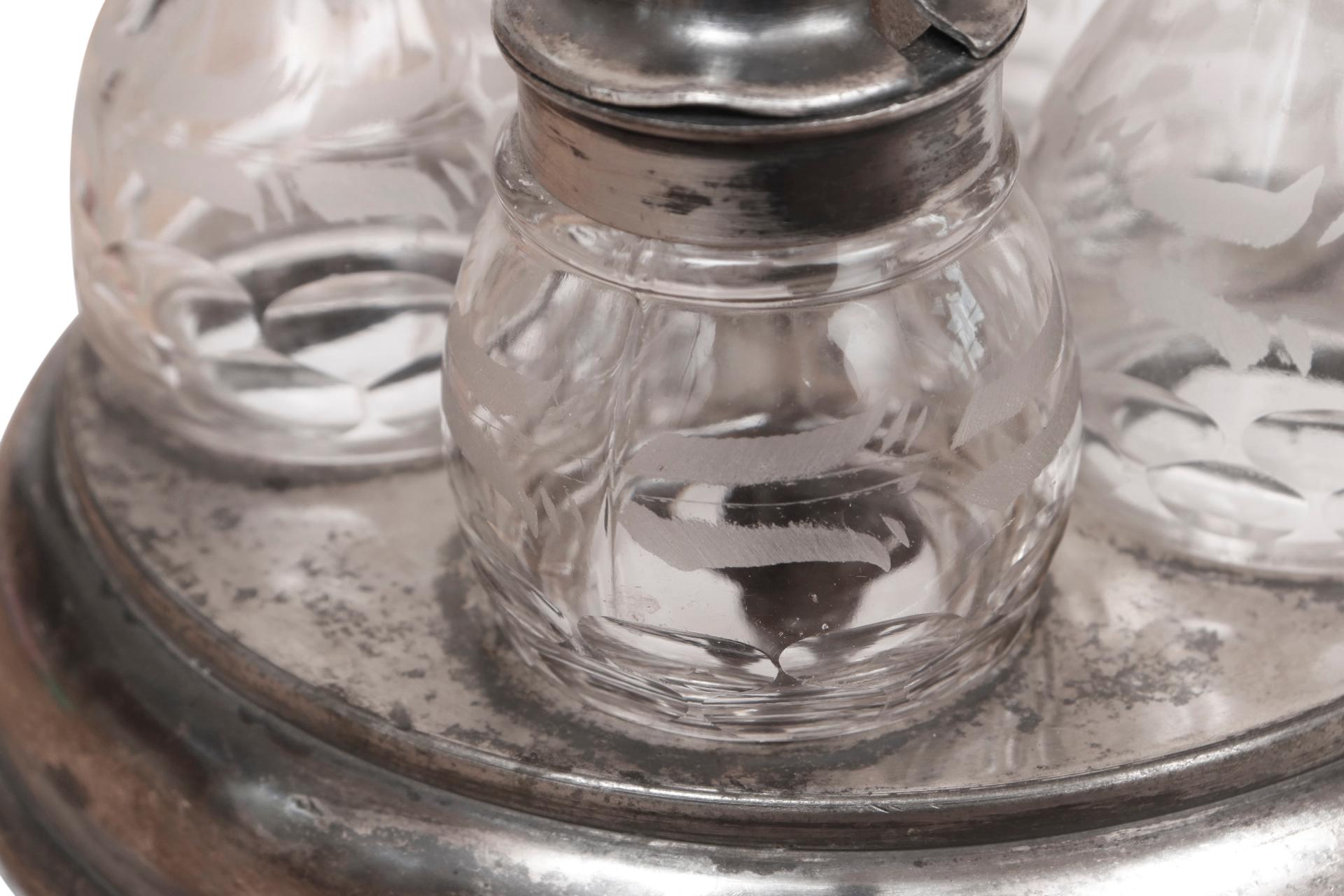 20th Century Silver Plate & Glass Cruet Condiment Set