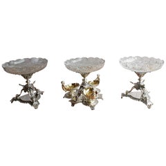 Silver-Plate Gold Gilt Cut Crystal Garniture with Cherubs