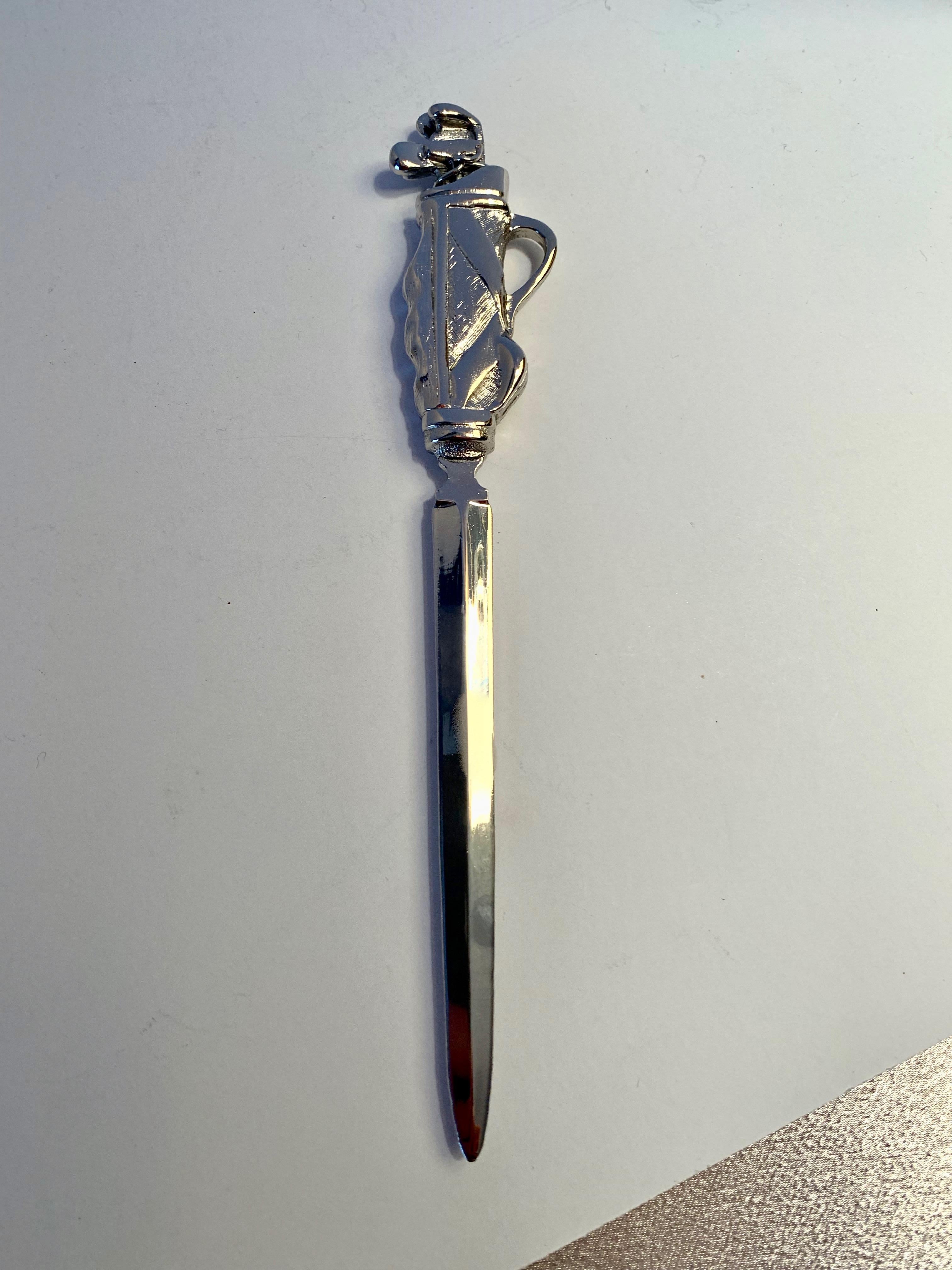 Silver Plate Golf Bag Letter Opener In Excellent Condition In Los Angeles, CA