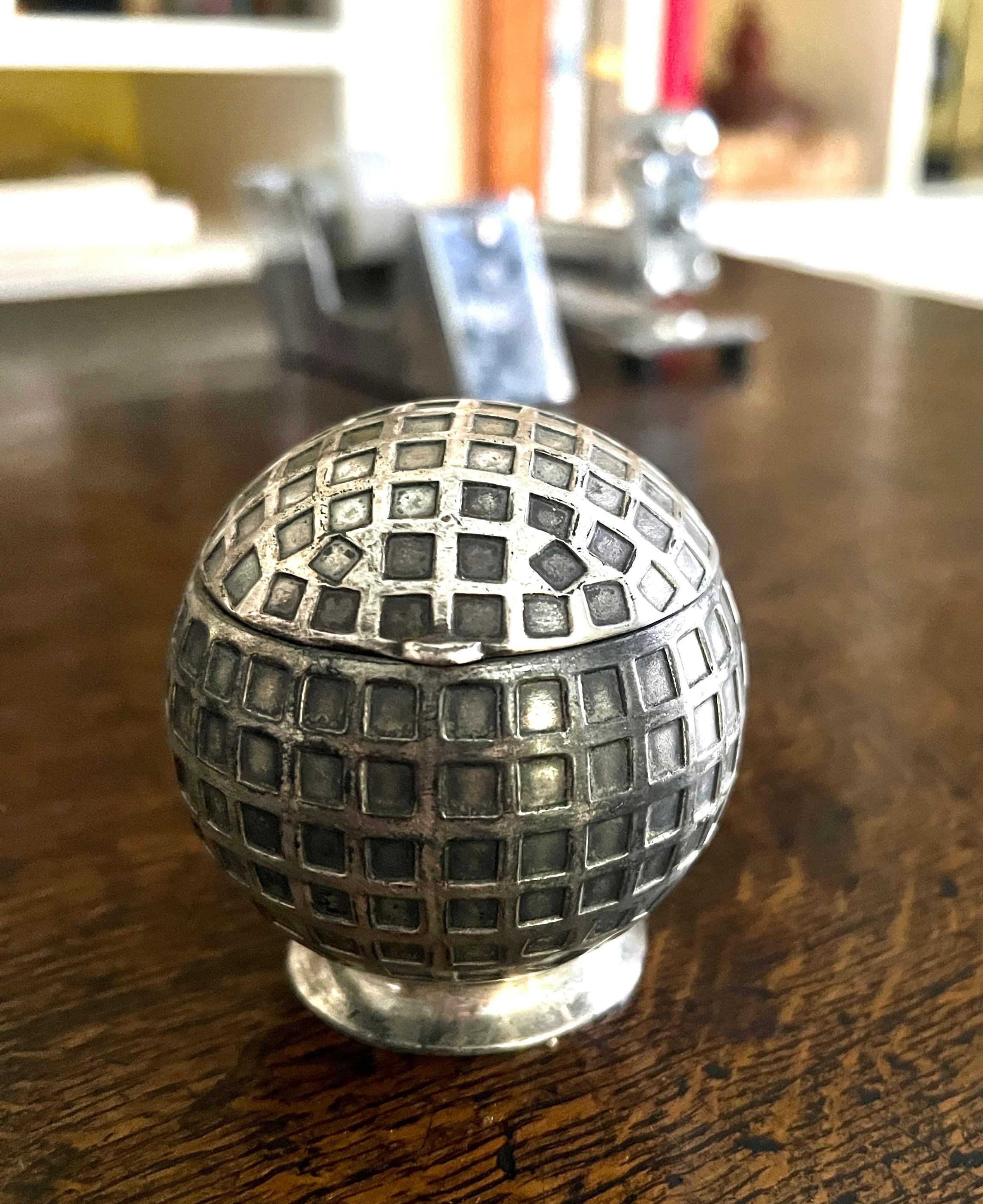 Mid-Century Modern Silver Plate Golf Ball Ink Well Lidded Box For Sale