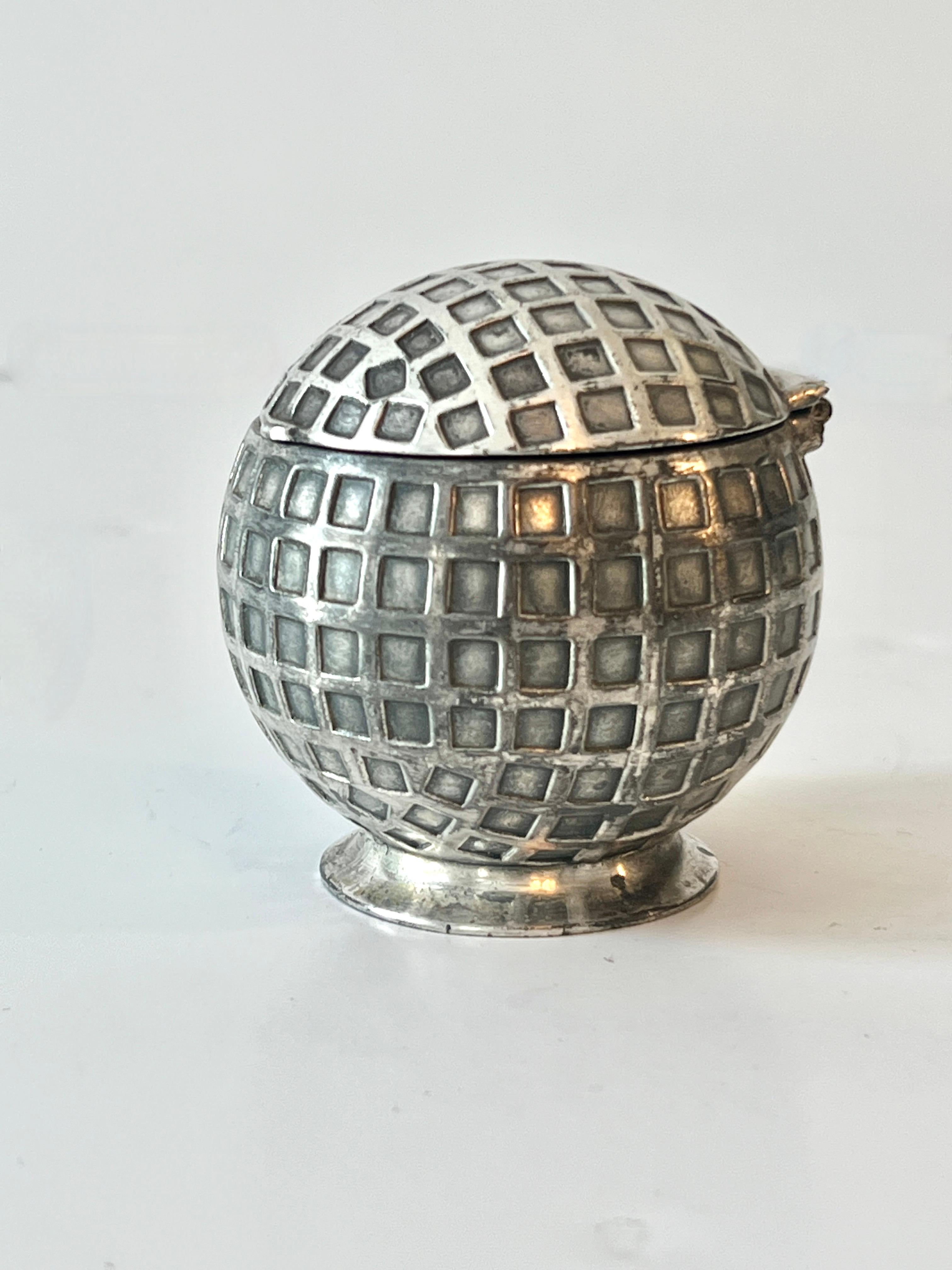 Hand-Crafted Silver Plate Golf Ball Ink Well Lidded Box For Sale