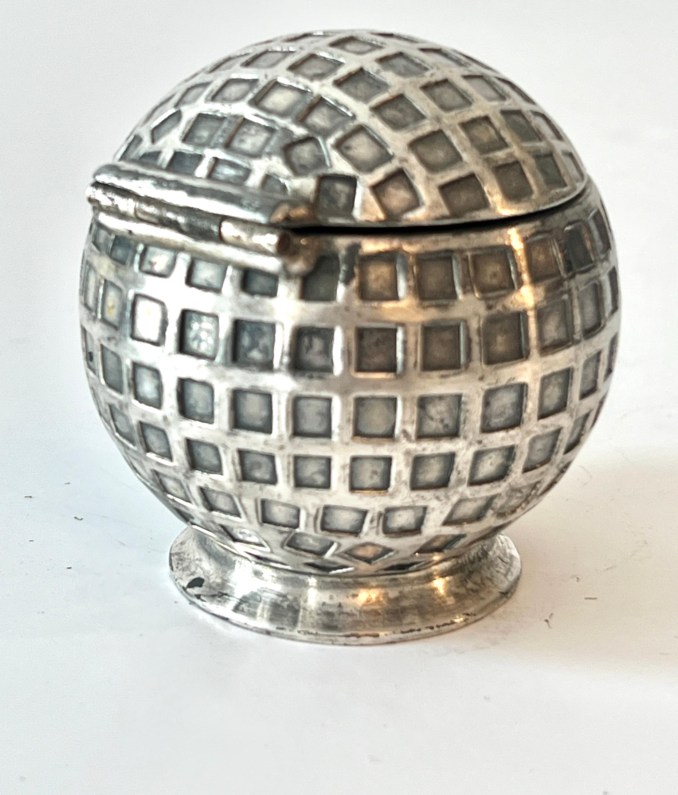Silver Plate Golf Ball Ink Well Lidded Box For Sale 3