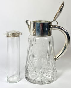 Silver Plate Grape and Flower Cut Glass Lemonade or Water Pitcher