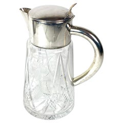 Vintage Silver Plate Grape and Flower Cut Glass Lemonade or Water Pitcher