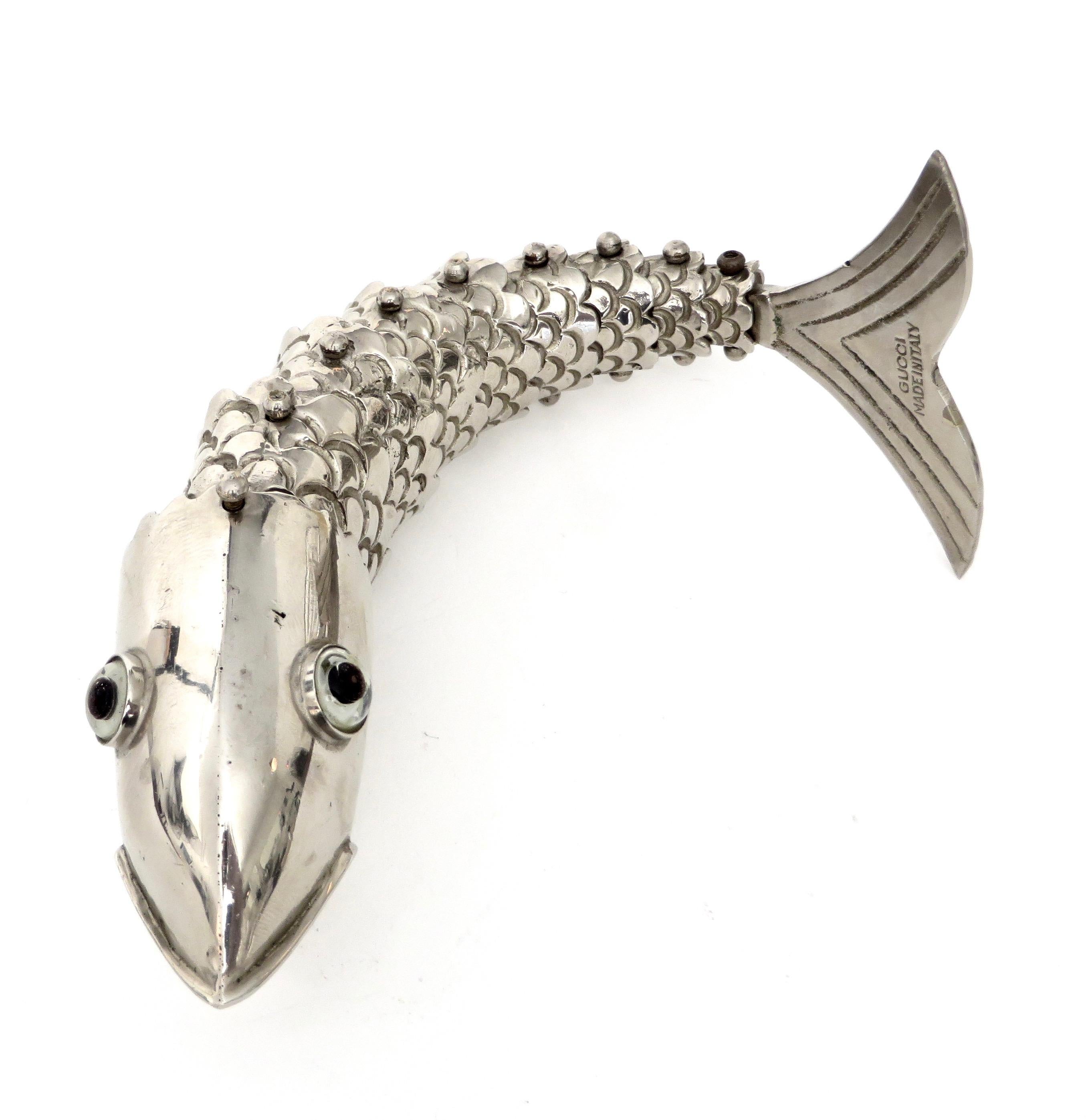 Silver Plate Gucci Made in Italy Bottle Opener in the Form of a Fish 1