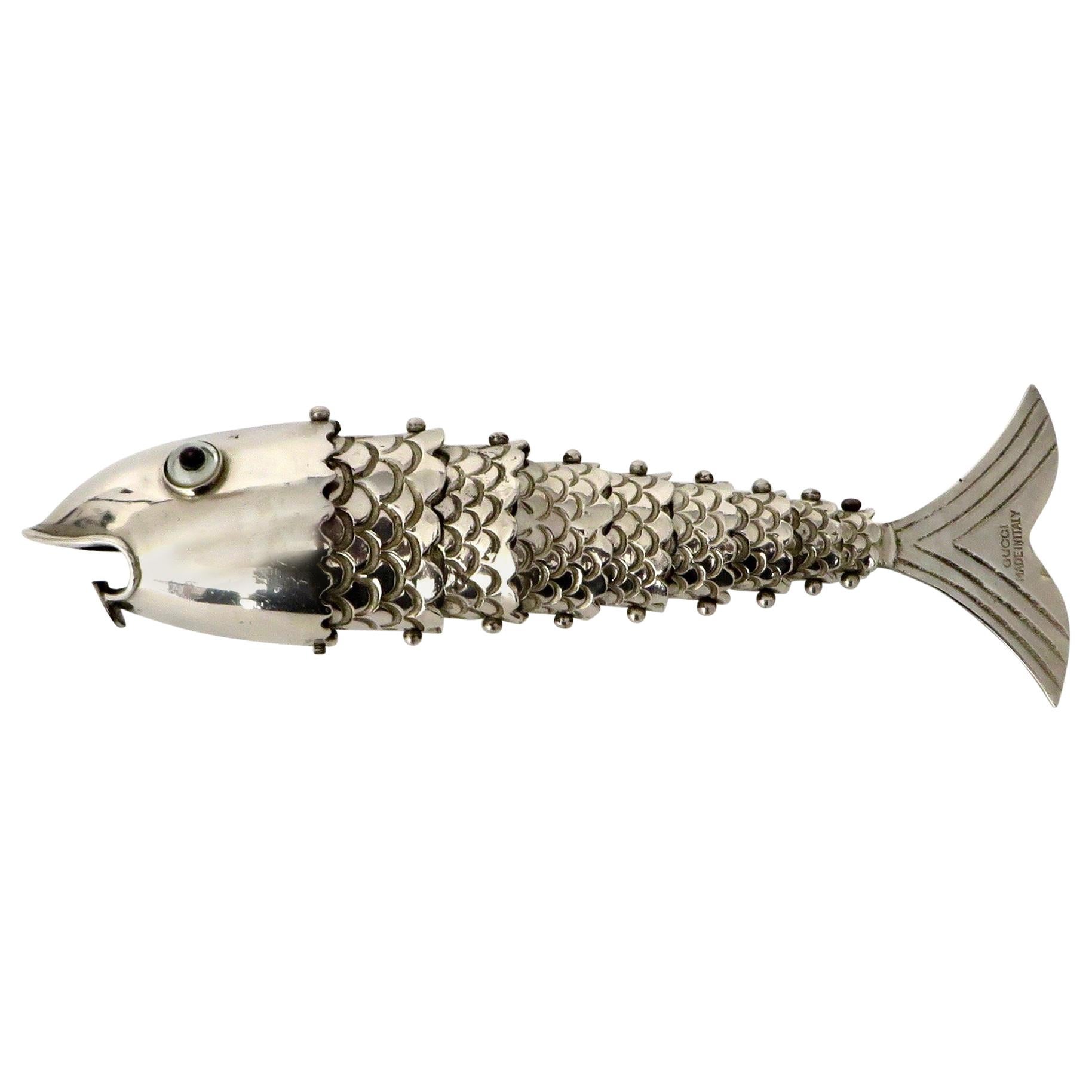 Silver Plate Gucci Made in Italy Bottle Opener in the Form of a Fish