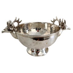 Silver Plate Hammered Bowl with Stag Handles