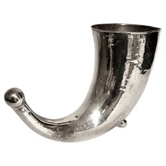Silver Plate Hammered Cornucopia Style Vase with Ball Tip Detail