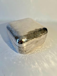 Silver Plate Hand Hammered Lidded Box with Rounded Corners