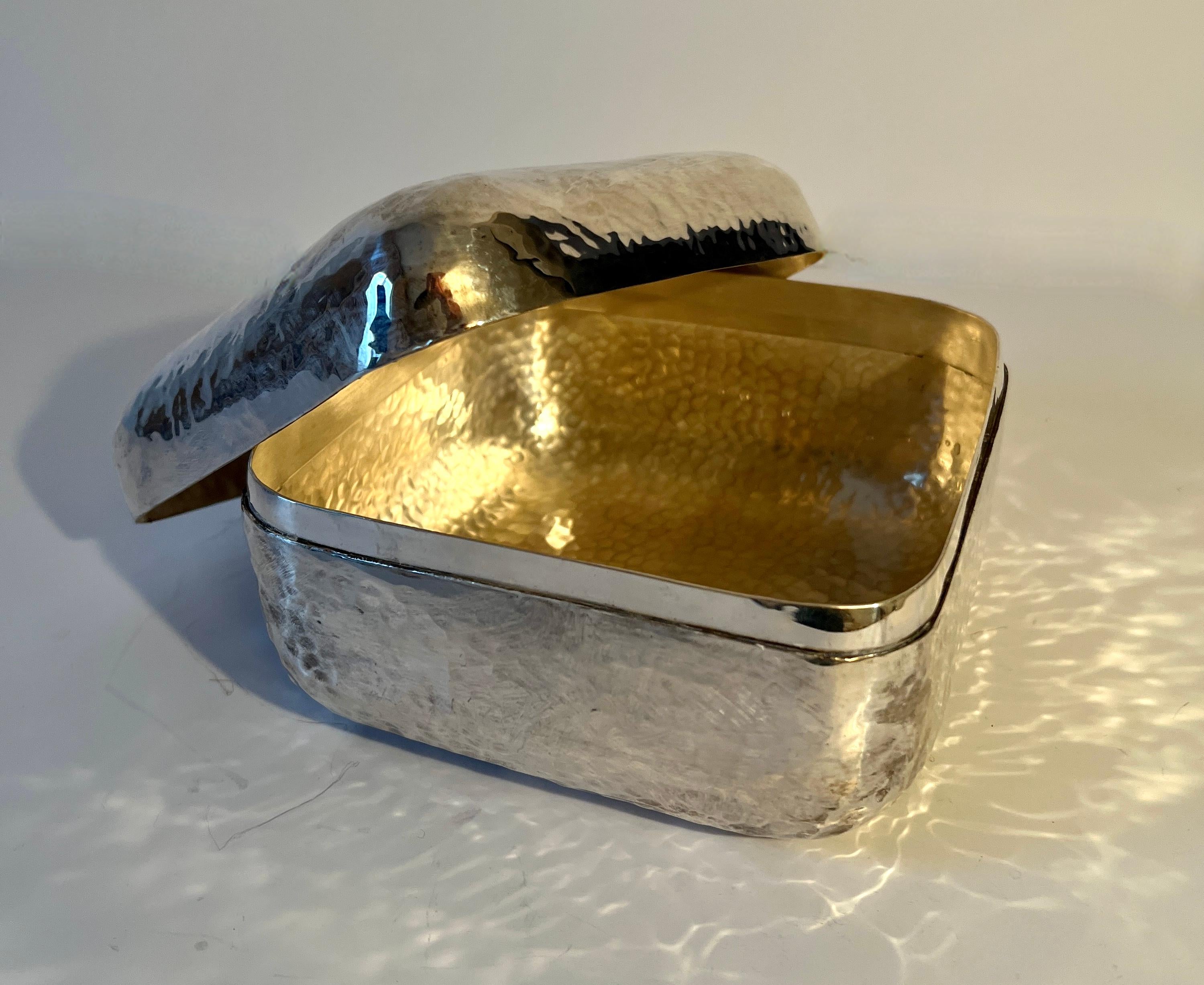 Silver Plate Hand Hammered Lidded Box with Rounded Corners For Sale 2