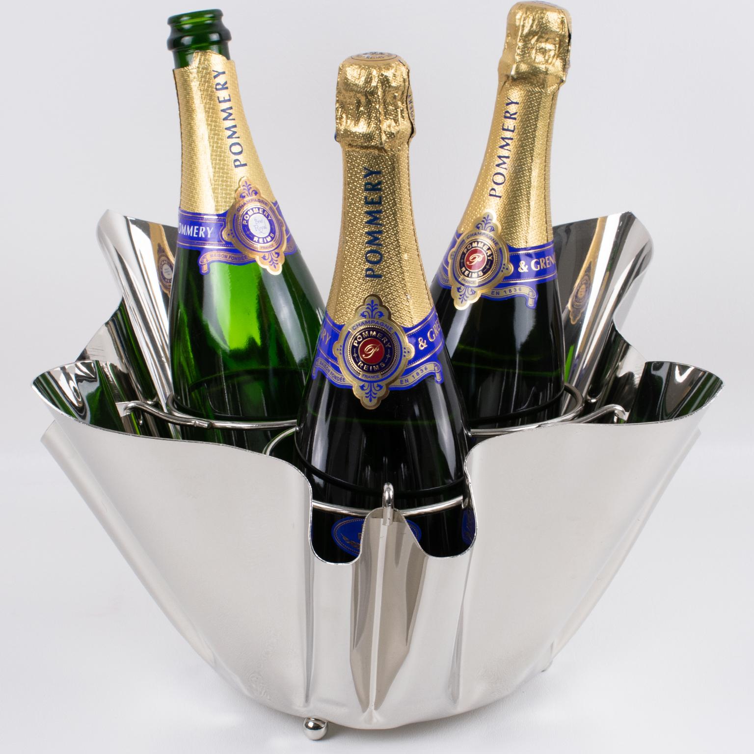 Silver Plate Handkerchief Wine Cooler Champagne Bottle Ice Bucket In Good Condition For Sale In Atlanta, GA