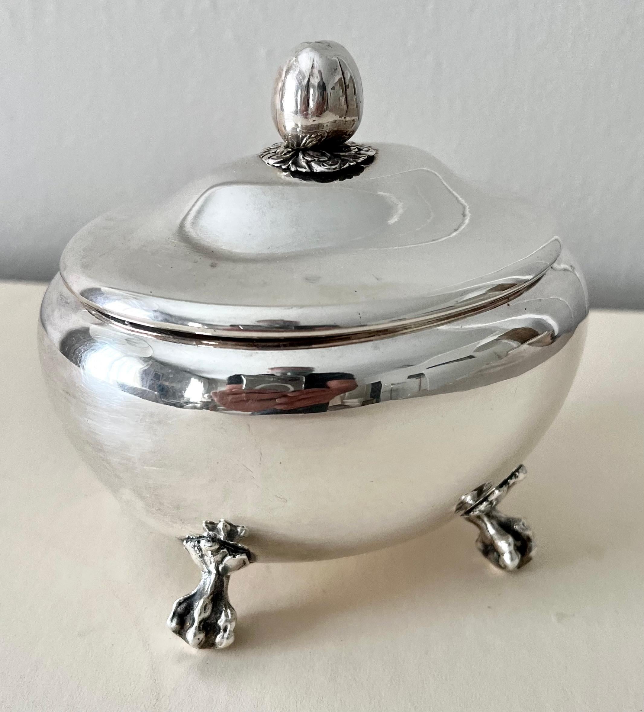 European Silver Plate Hinged Oval Box on Claw Feet For Sale