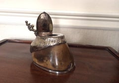 Silver Plate Hoof Inkwell with Pen Rest, by Rowland Ward & Co