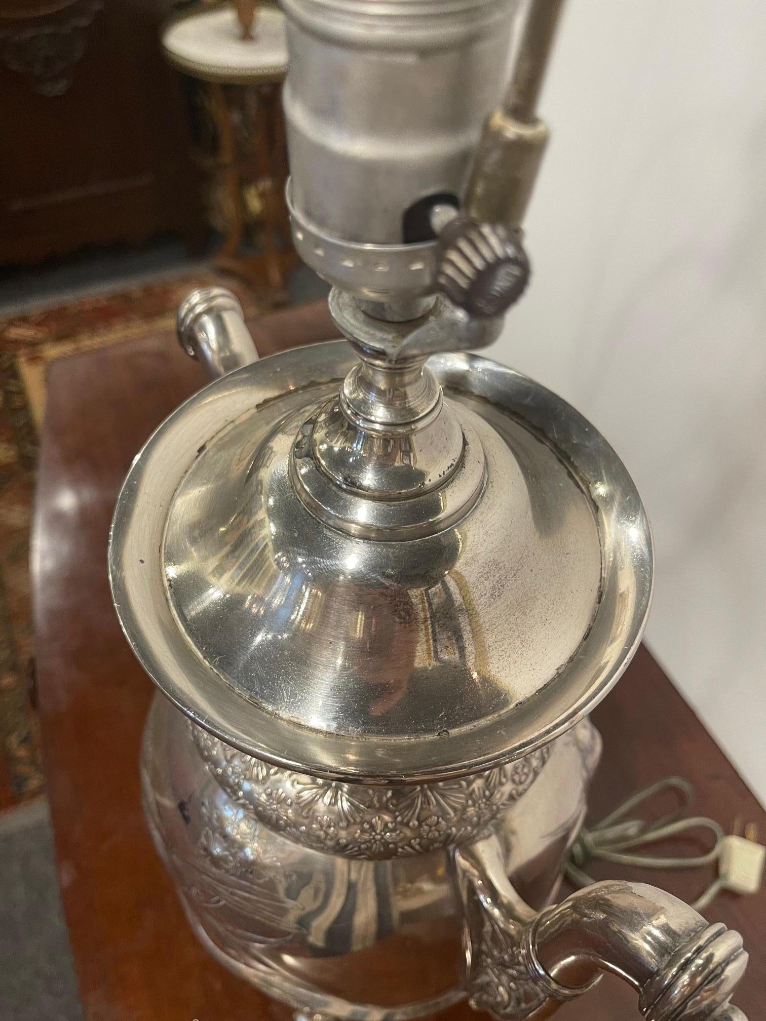 Silver Plate Hot Water Urn Adapted as a Lamp, 20th Century For Sale 3