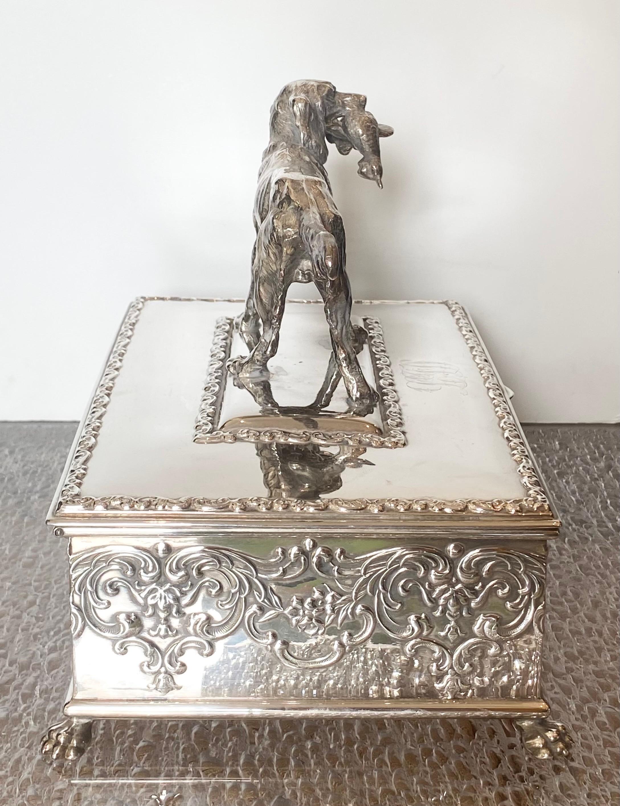 Silver Plate Humidor with Retriever For Sale 6