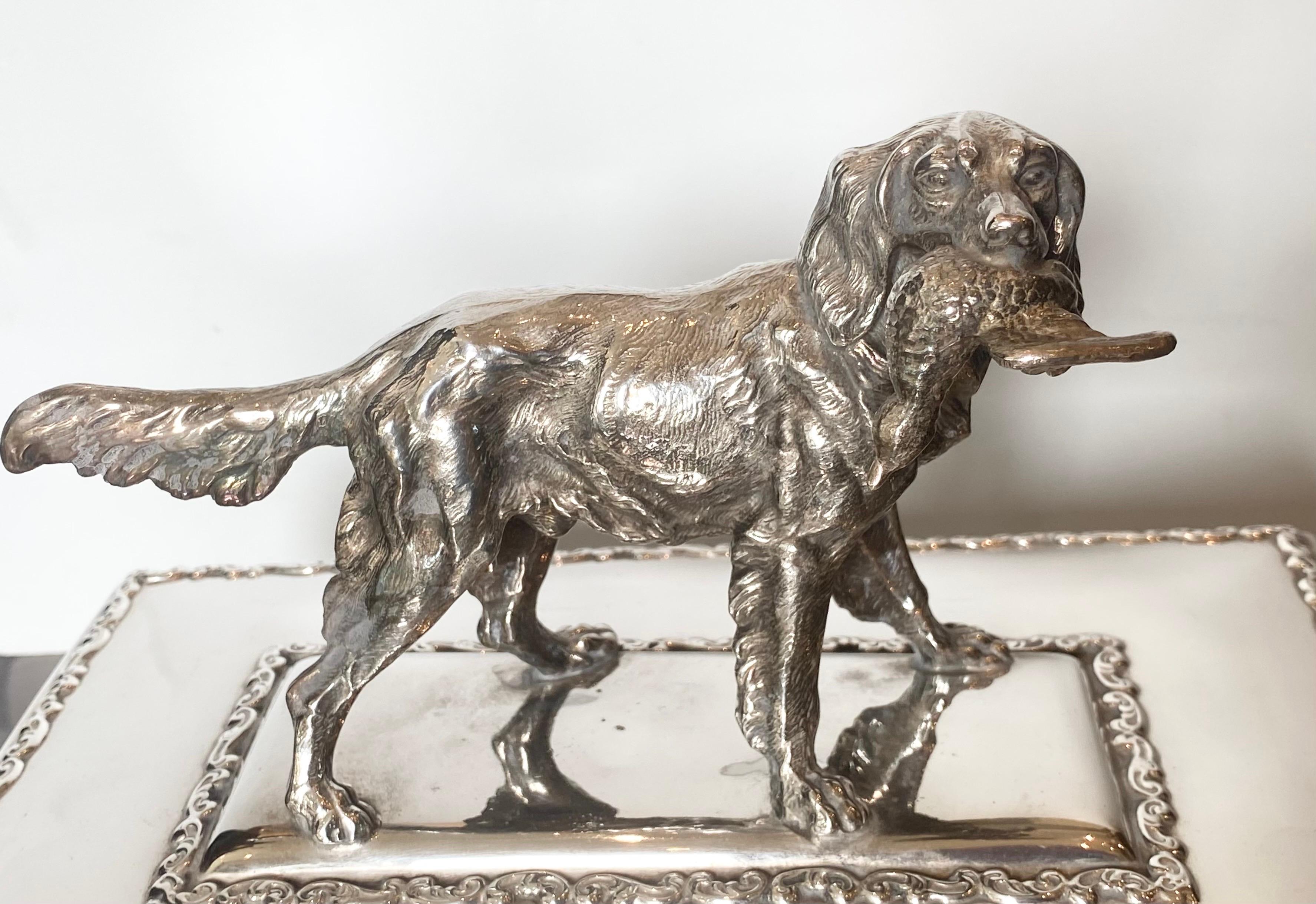 20th Century Silver Plate Humidor with Retriever For Sale