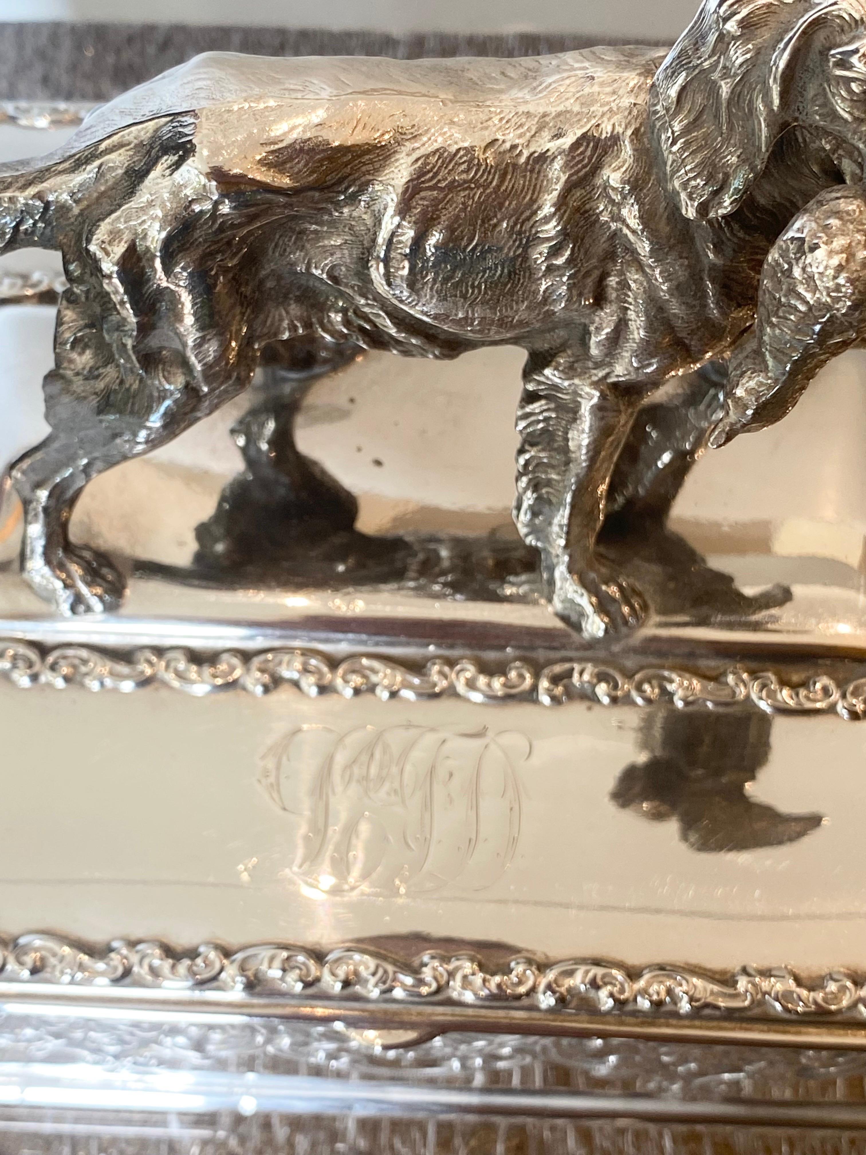 Silver Plate Humidor with Retriever For Sale 3