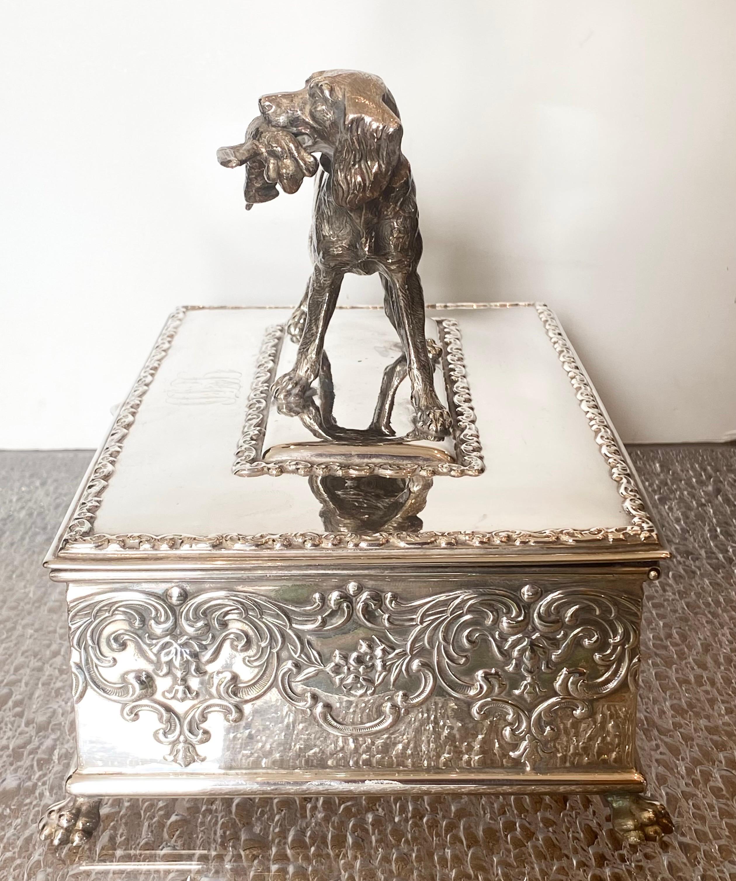 Silver Plate Humidor with Retriever For Sale 4