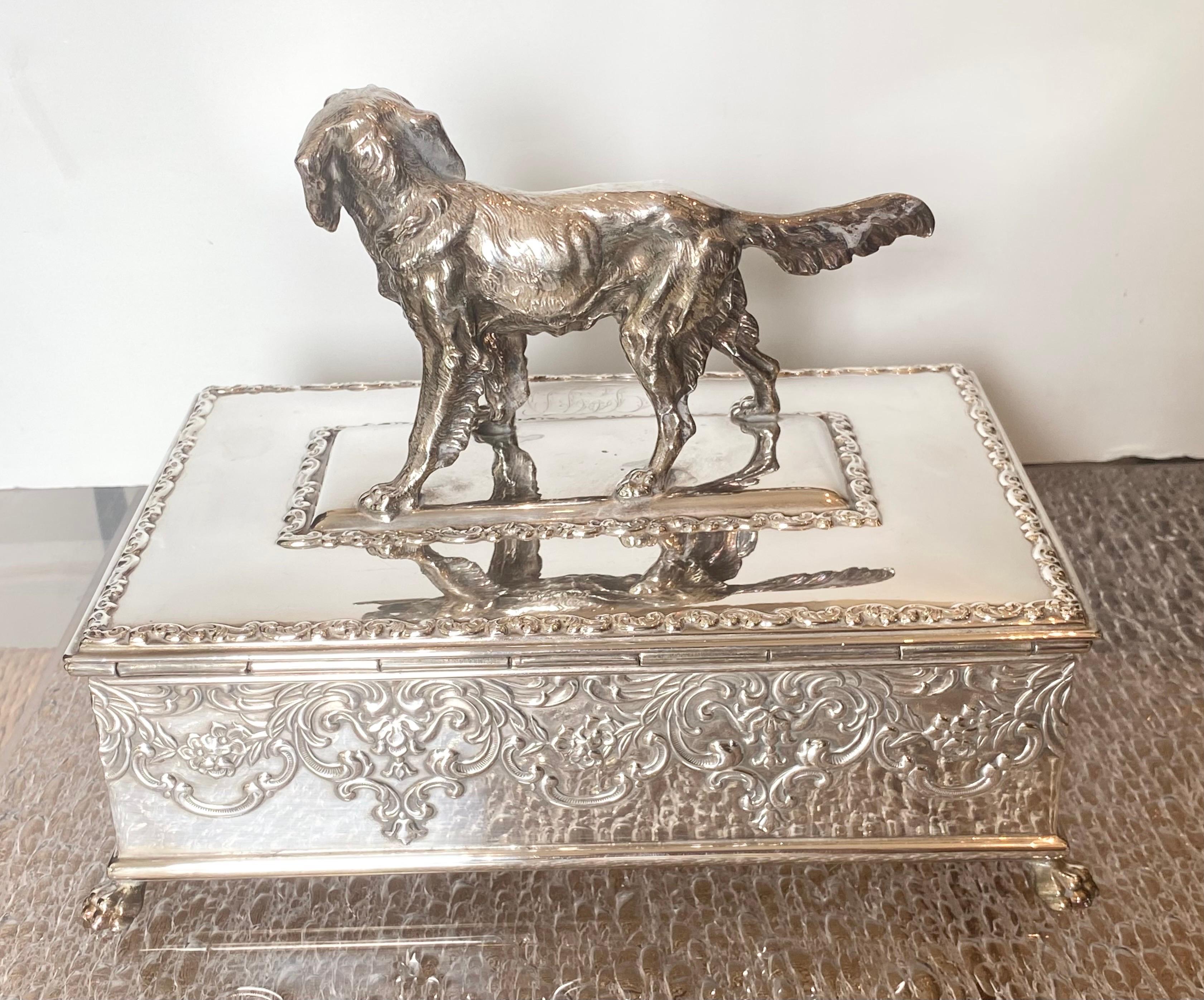 Silver Plate Humidor with Retriever For Sale 5