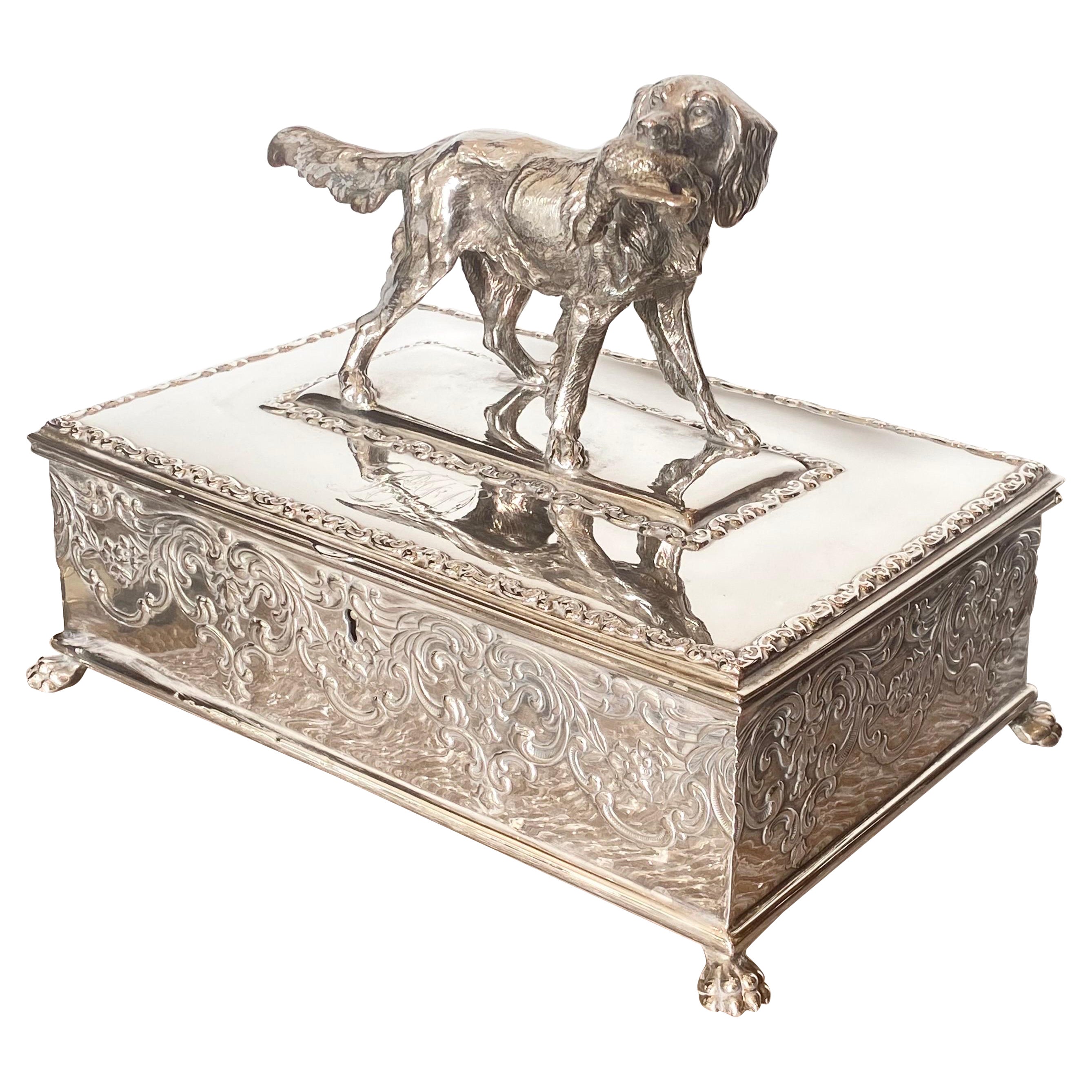 Humidor versilbert mit Retriever