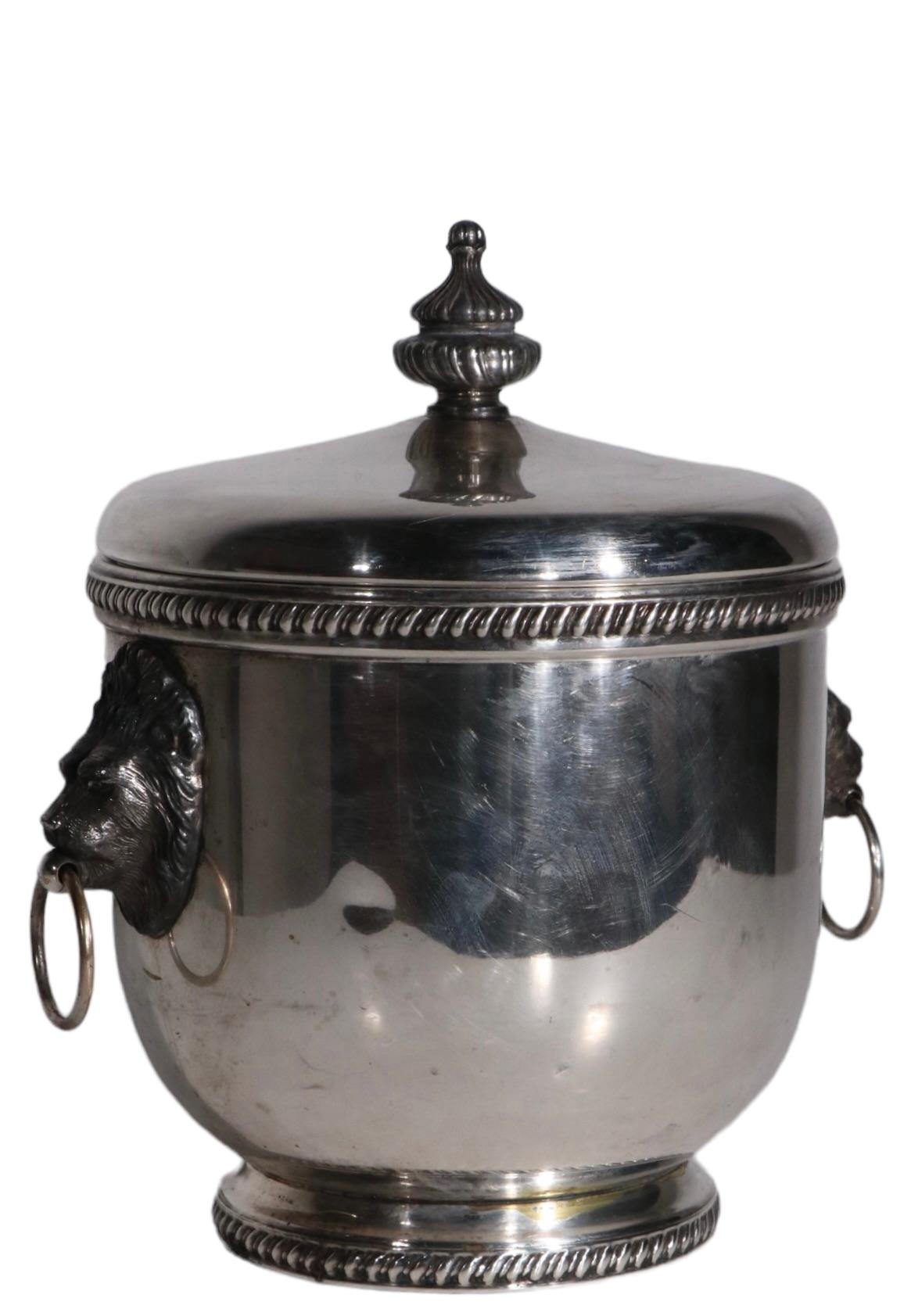 Silver-plate Ice Bucket by The Sheffield Silver Company with Lion Head Ring Hand For Sale 1