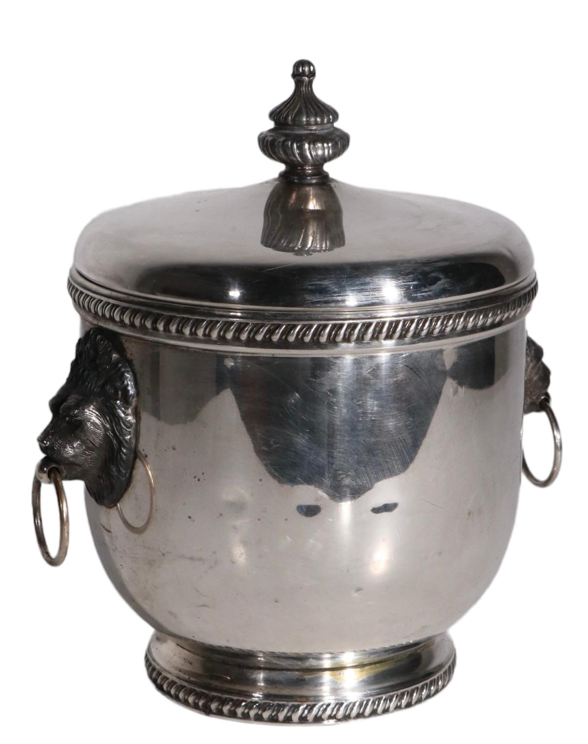 Silver-plate Ice Bucket by The Sheffield Silver Company with Lion Head Ring Hand For Sale 2