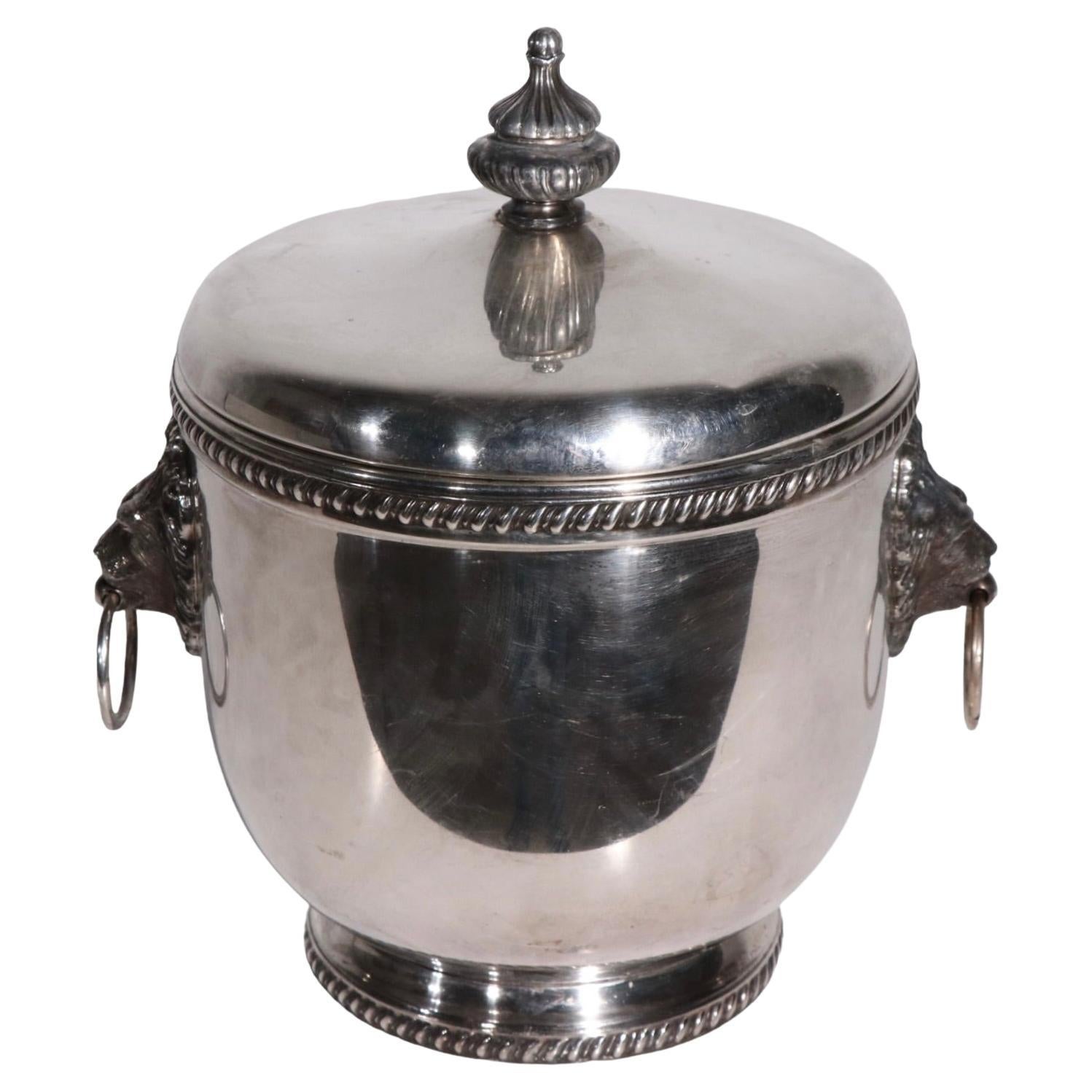 Silver-plate Ice Bucket by The Sheffield Silver Company with Lion Head Ring Hand