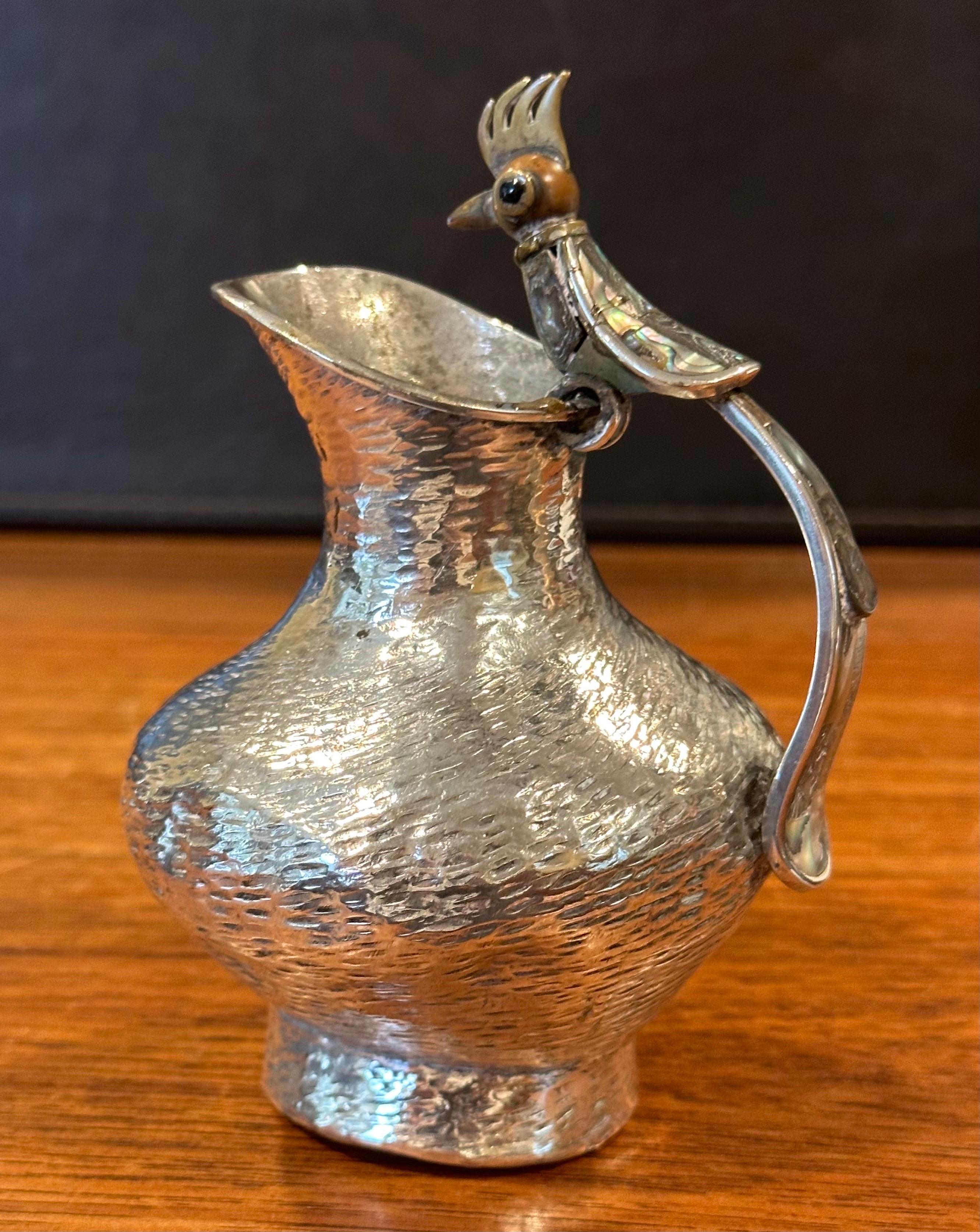 Silver Plate & Inlaid Mother of Pearl Small Pitcher by Los Castillo of Mexico In Good Condition For Sale In San Diego, CA