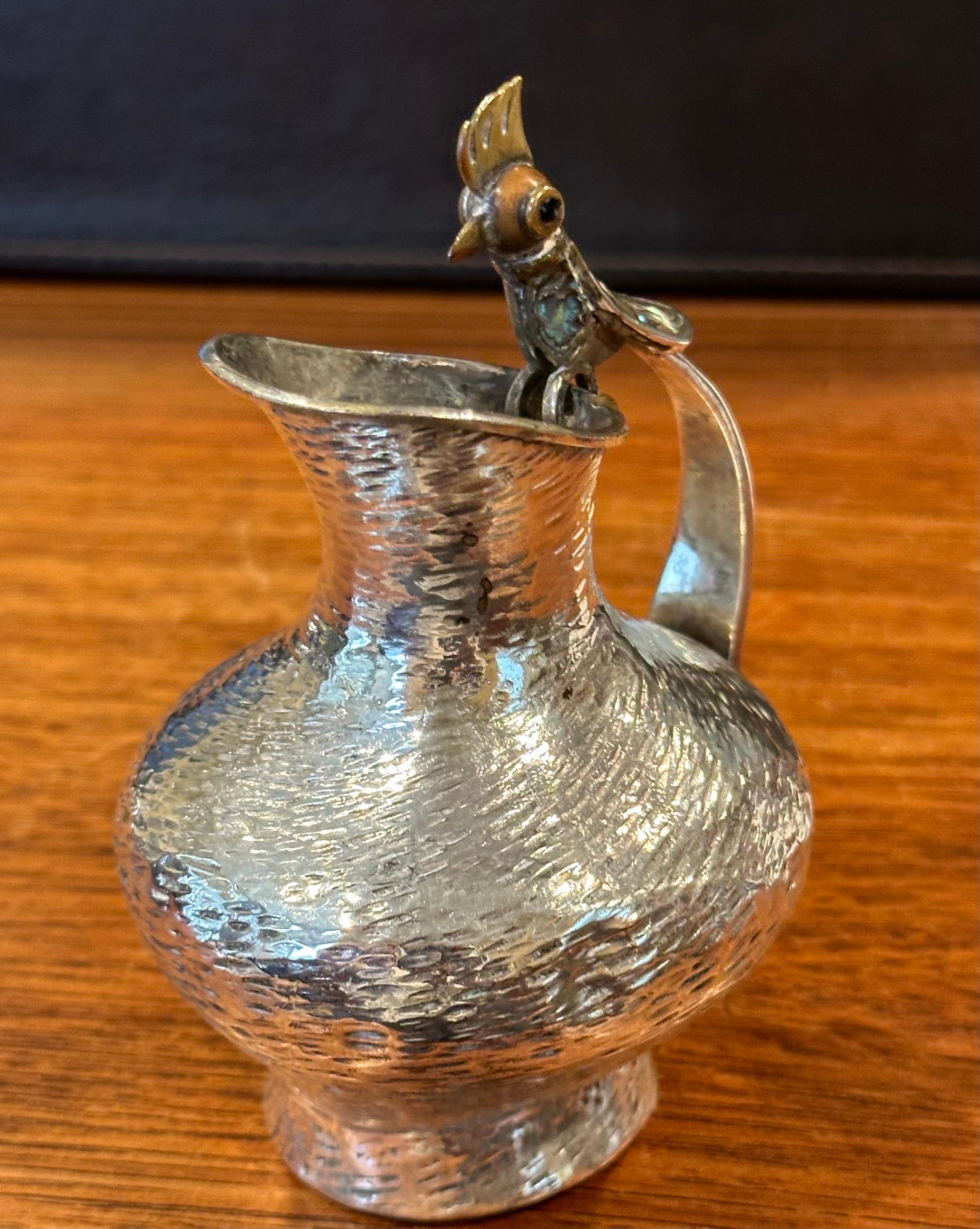 20th Century Silver Plate & Inlaid Mother of Pearl Small Pitcher by Los Castillo of Mexico For Sale