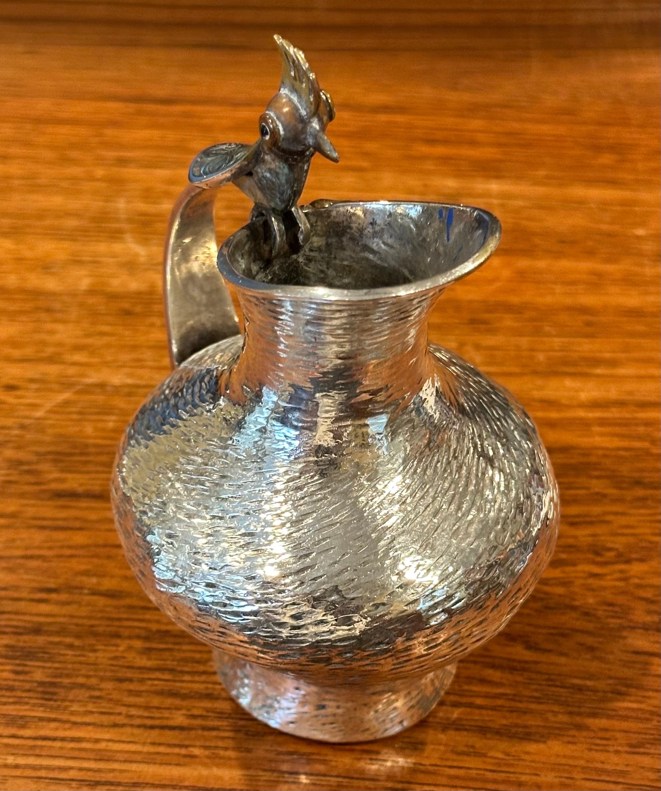 Silver Plate & Inlaid Mother of Pearl Small Pitcher by Los Castillo of Mexico For Sale 1