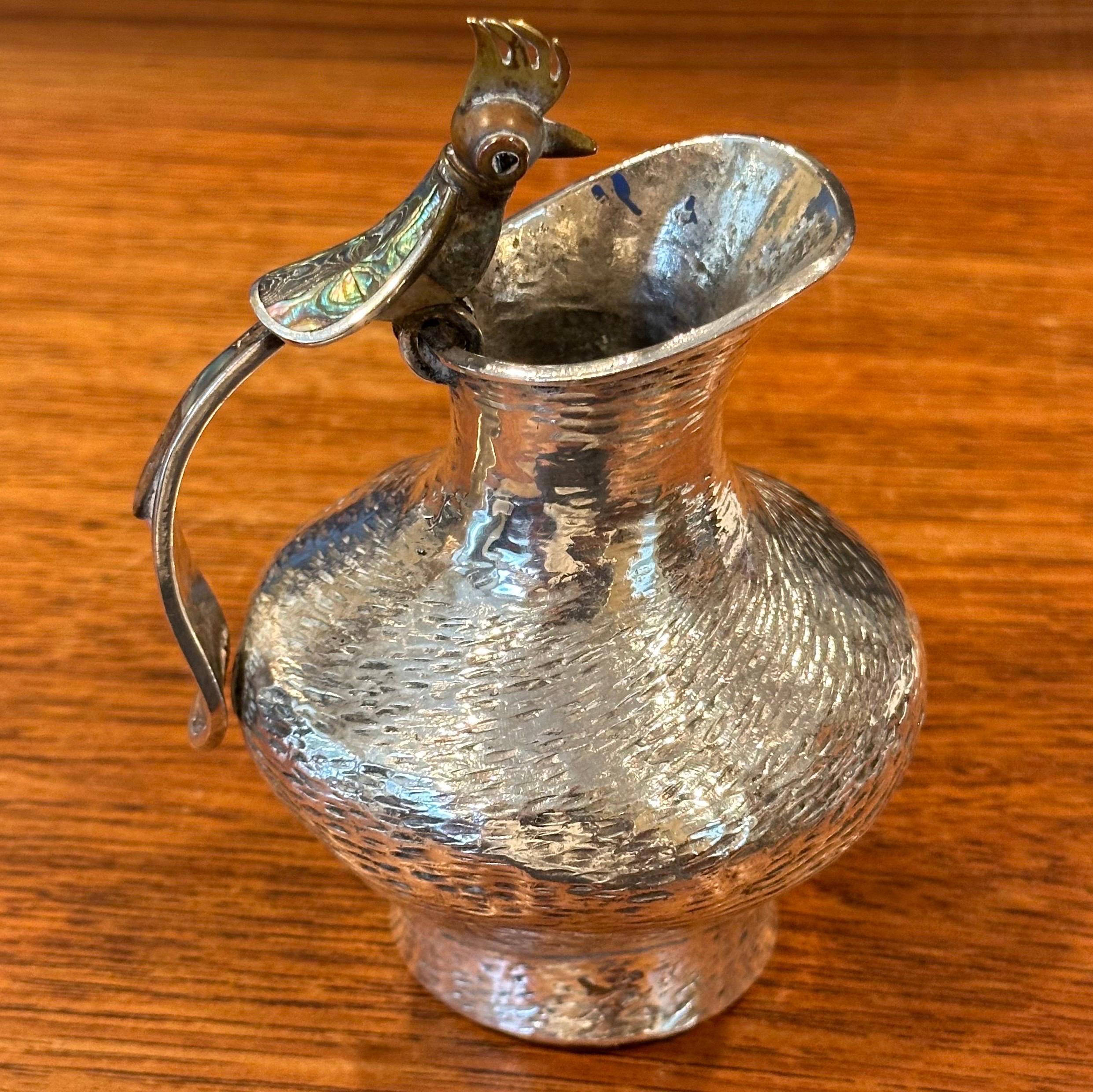 Silver Plate & Inlaid Mother of Pearl Small Pitcher by Los Castillo of Mexico For Sale 2