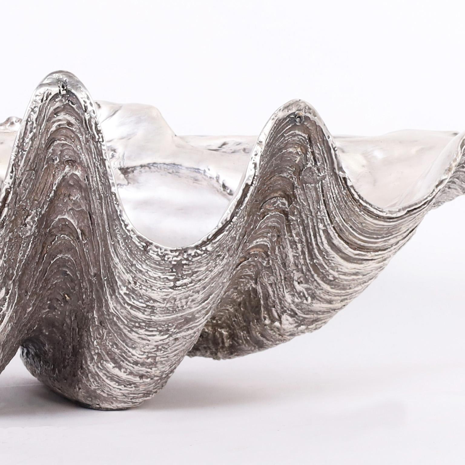 Mexican Silver Plate Life Size Giant Clam Shell Sculpture For Sale