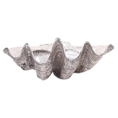 Silver Plate Life Size Giant Clam Shell Sculpture